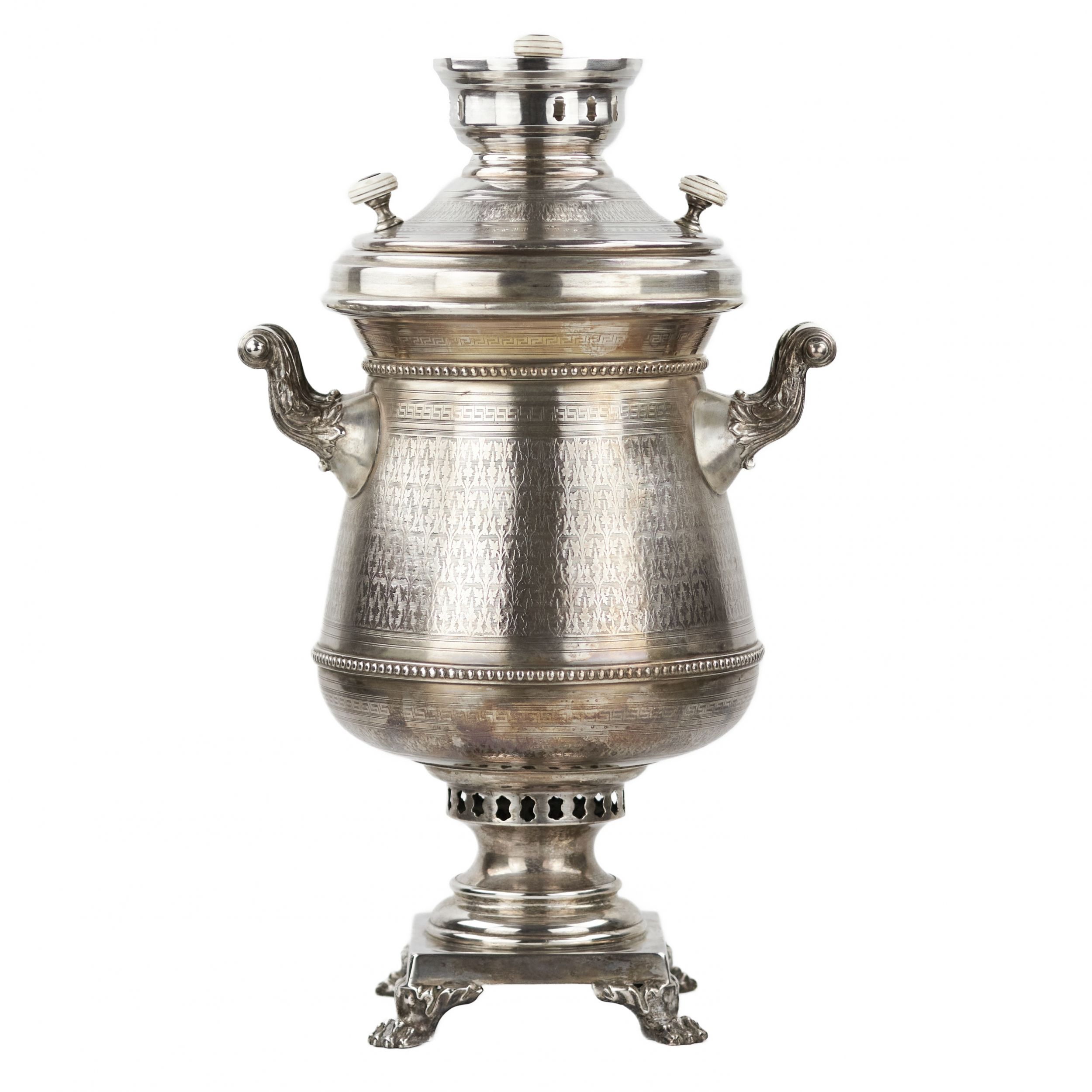 Large, silver, Russian samovar. I.E.MOROZOV. 1896 - Image 3 of 8