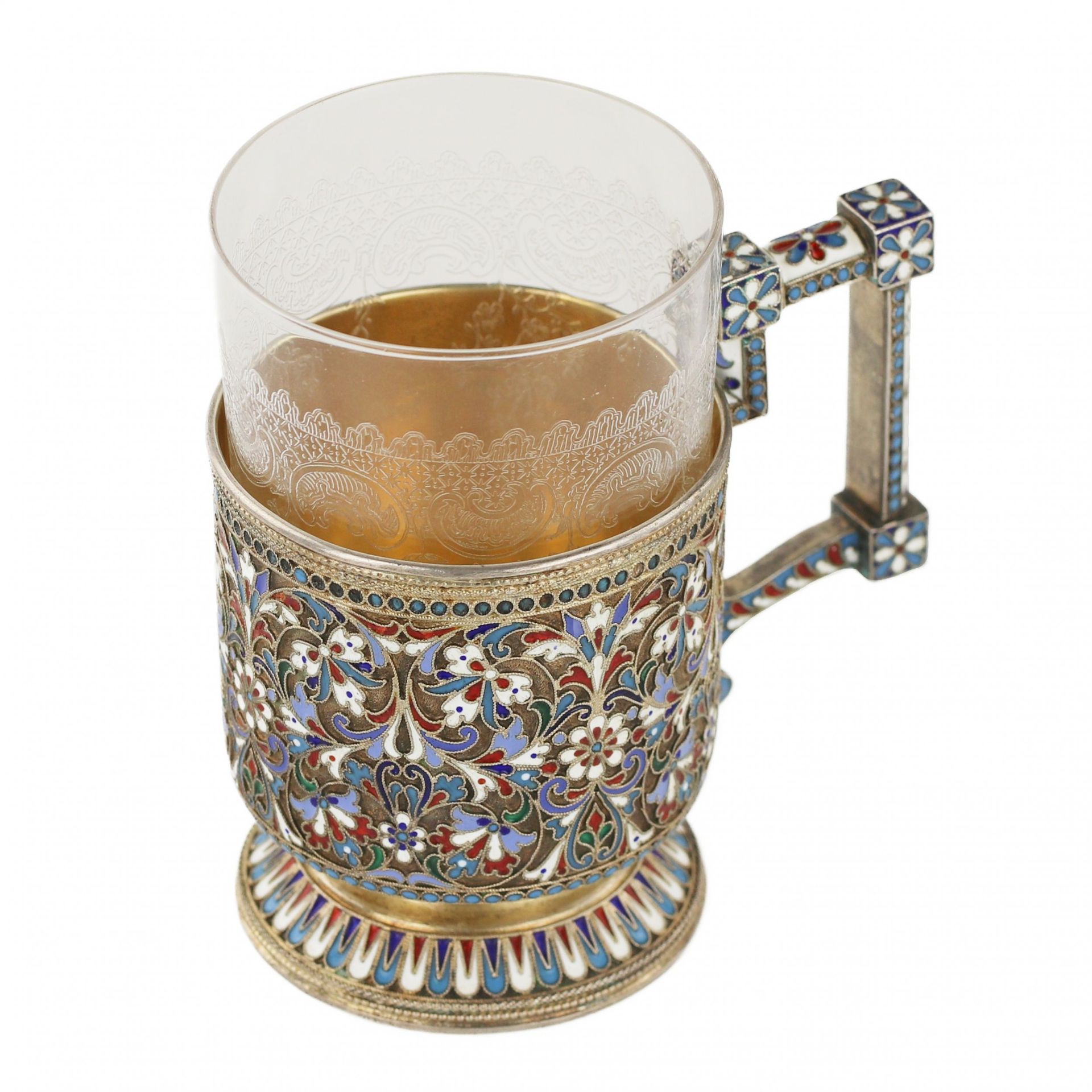 N.V. Alekseev. Silver glass holder in cloisonne enamels. Moscow. The turn of the 19th and 20th cent - Image 5 of 8