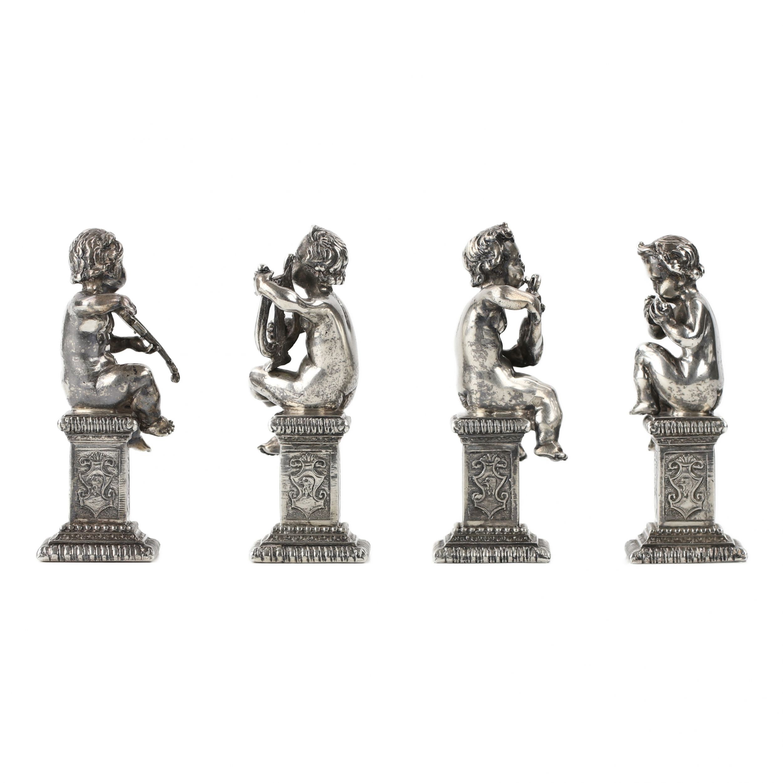Four funny figures of putti musicians in silver. - Image 2 of 6