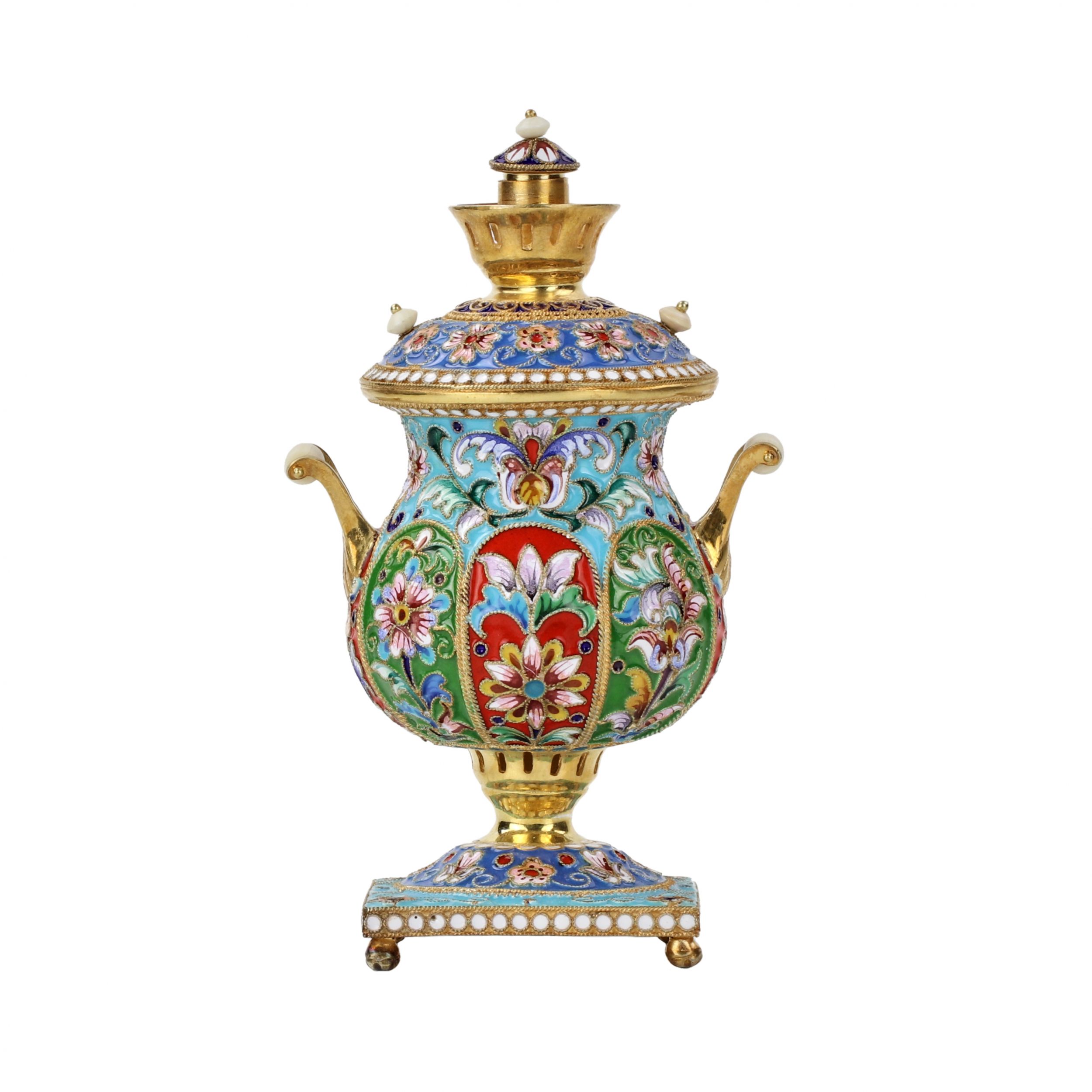 Silver, gilded, with painted enamels samovar. - Image 4 of 8