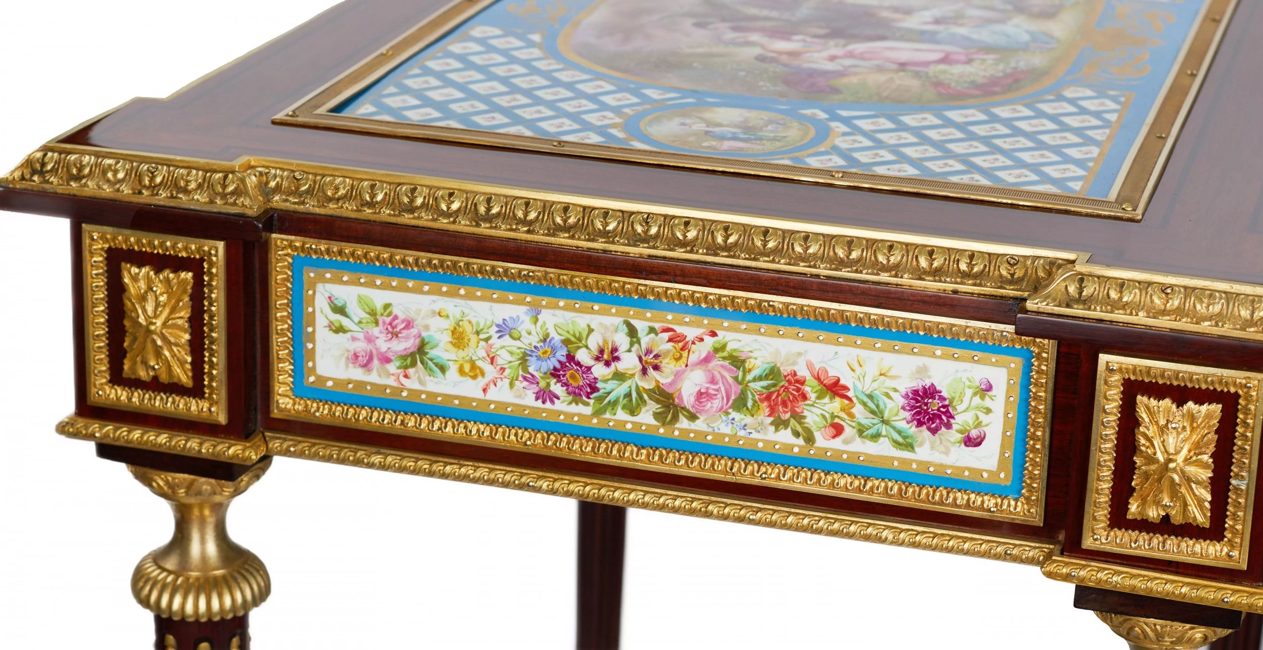 A magnificent ladies table with gilded bronze decor and porcelain panels in the style of Adam Weiswe - Image 11 of 12