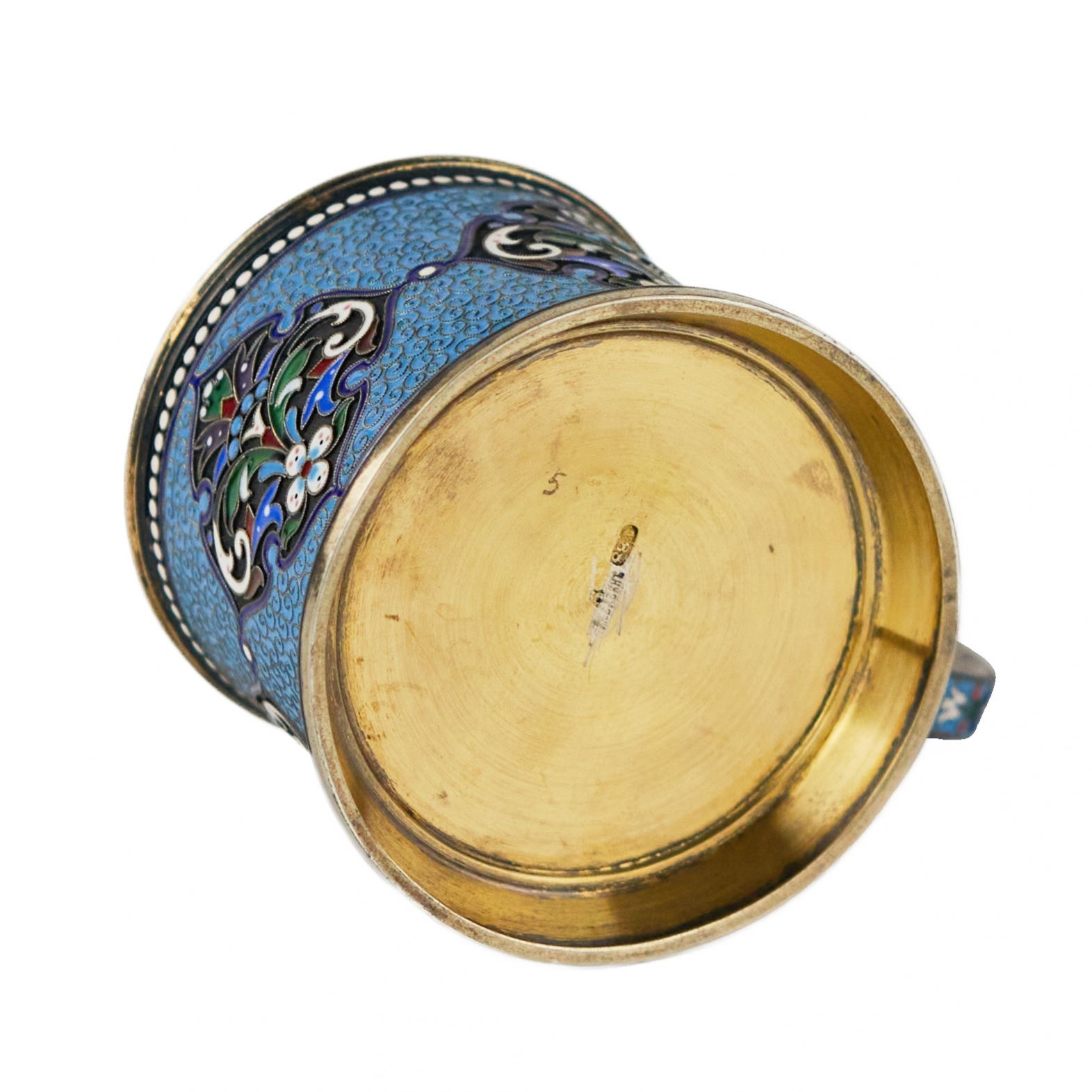 Silver glass holder in neo-Russian style with cloisonne enamel and gilding. Lyubavin. End of the 19 - Image 8 of 9