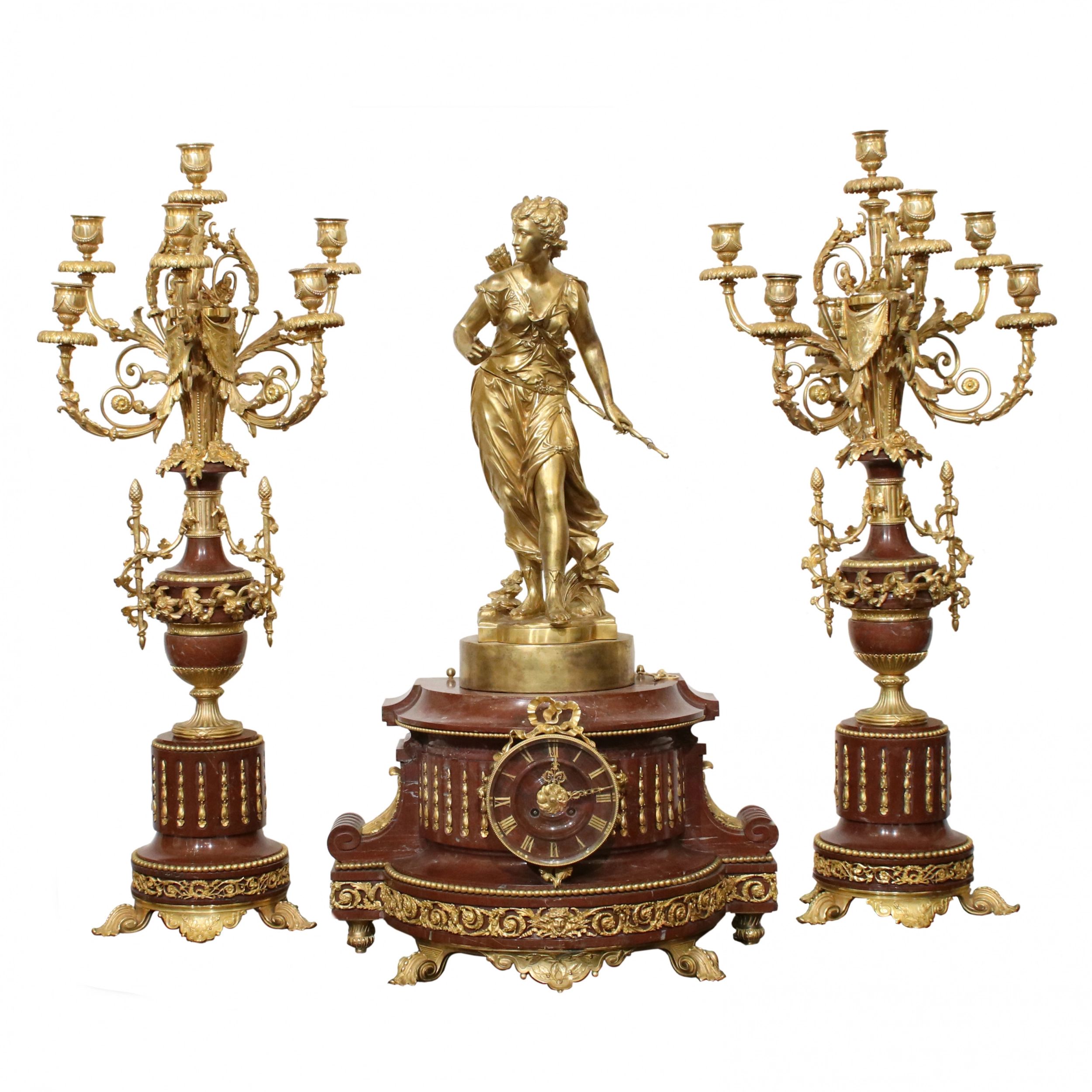 Bronze fireplace clock set with candelabra. - Image 3 of 5