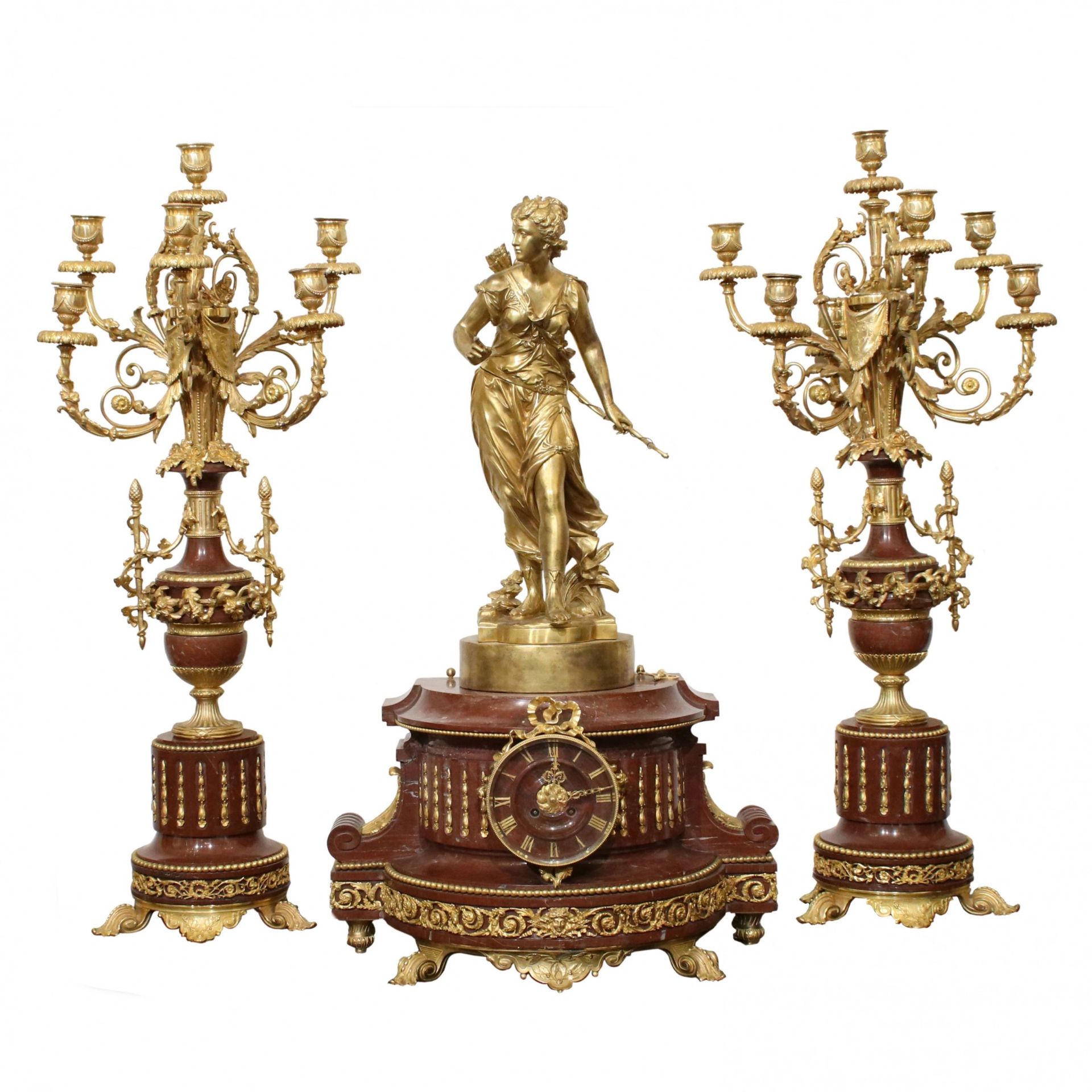 Bronze fireplace clock set with candelabra. - Bild 3 aus 5