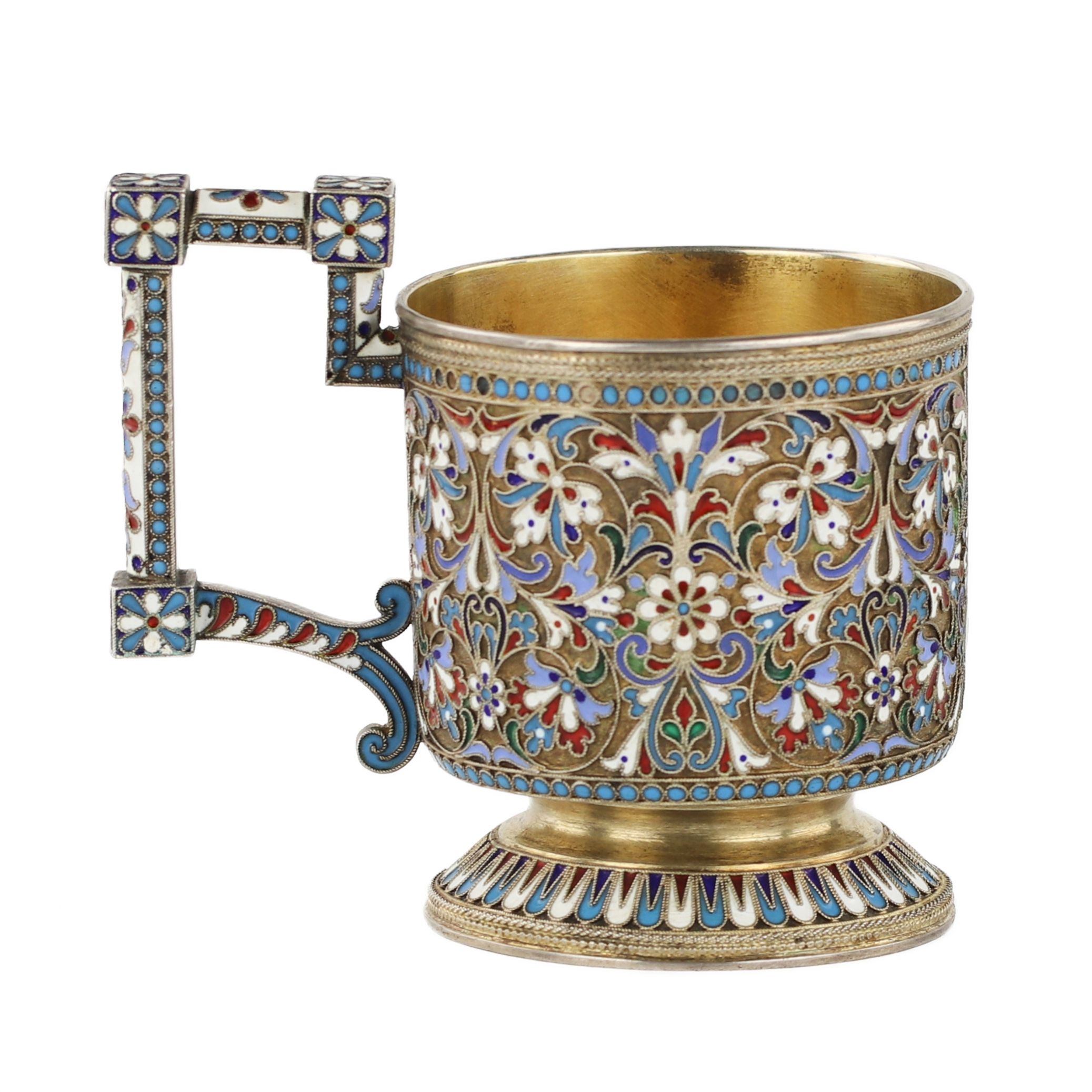 N.V. Alekseev. Silver glass holder in cloisonne enamels. Moscow. The turn of the 19th and 20th cent - Image 3 of 8