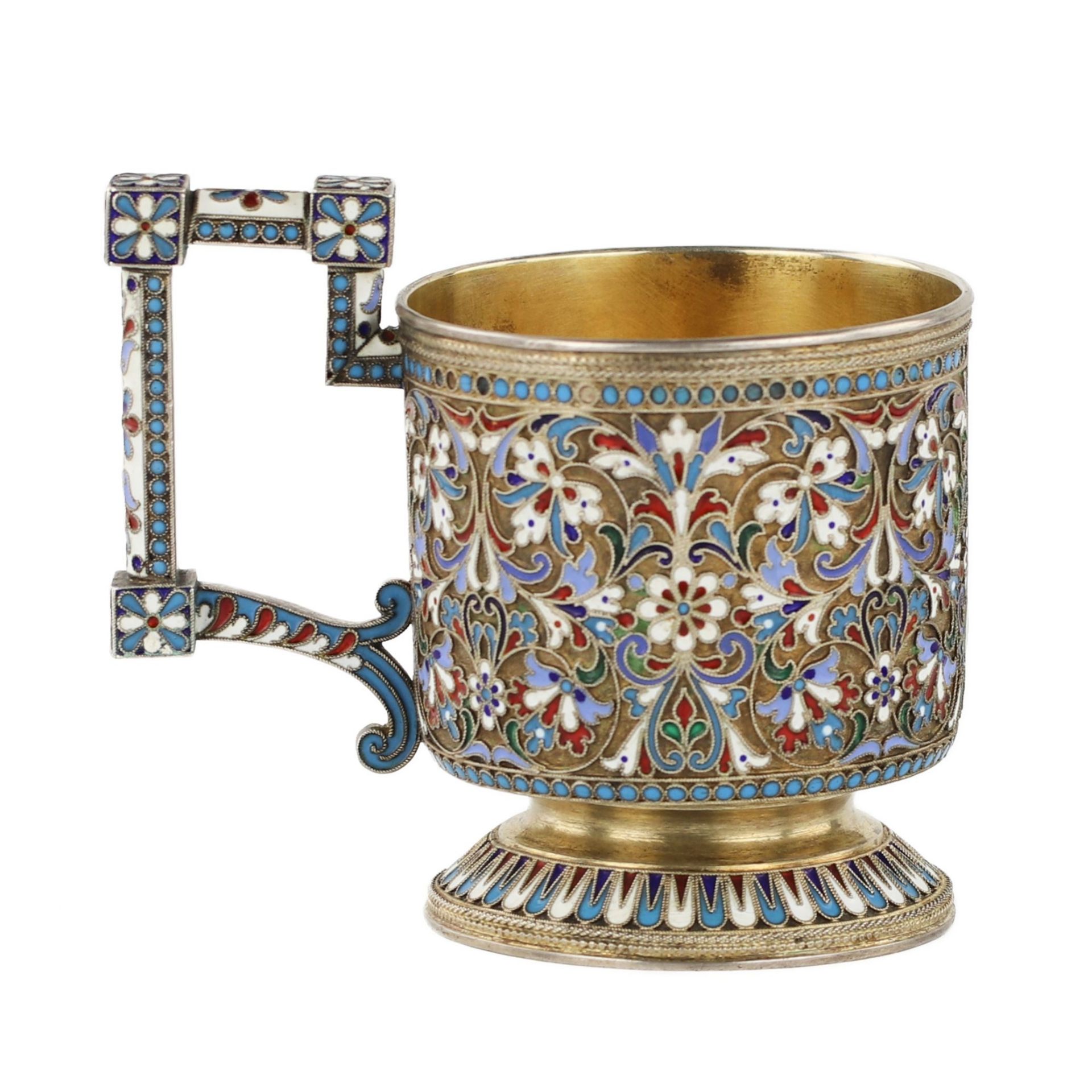N.V. Alekseev. Silver glass holder in cloisonne enamels. Moscow. The turn of the 19th and 20th cent - Image 3 of 8
