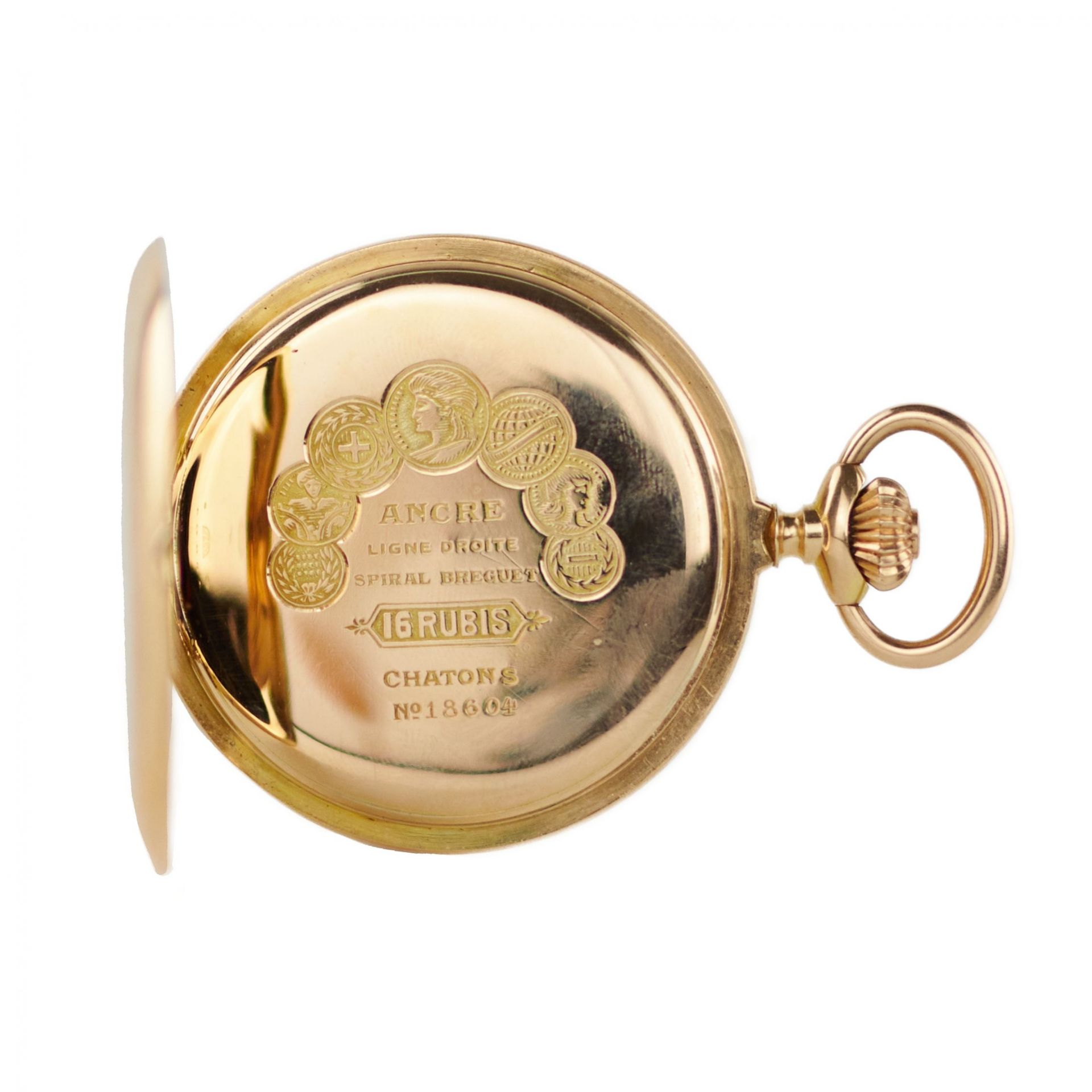 Gold, three-case, pocket watch with a chain and an erotic scene on the dial. 1900 - Bild 3 aus 12