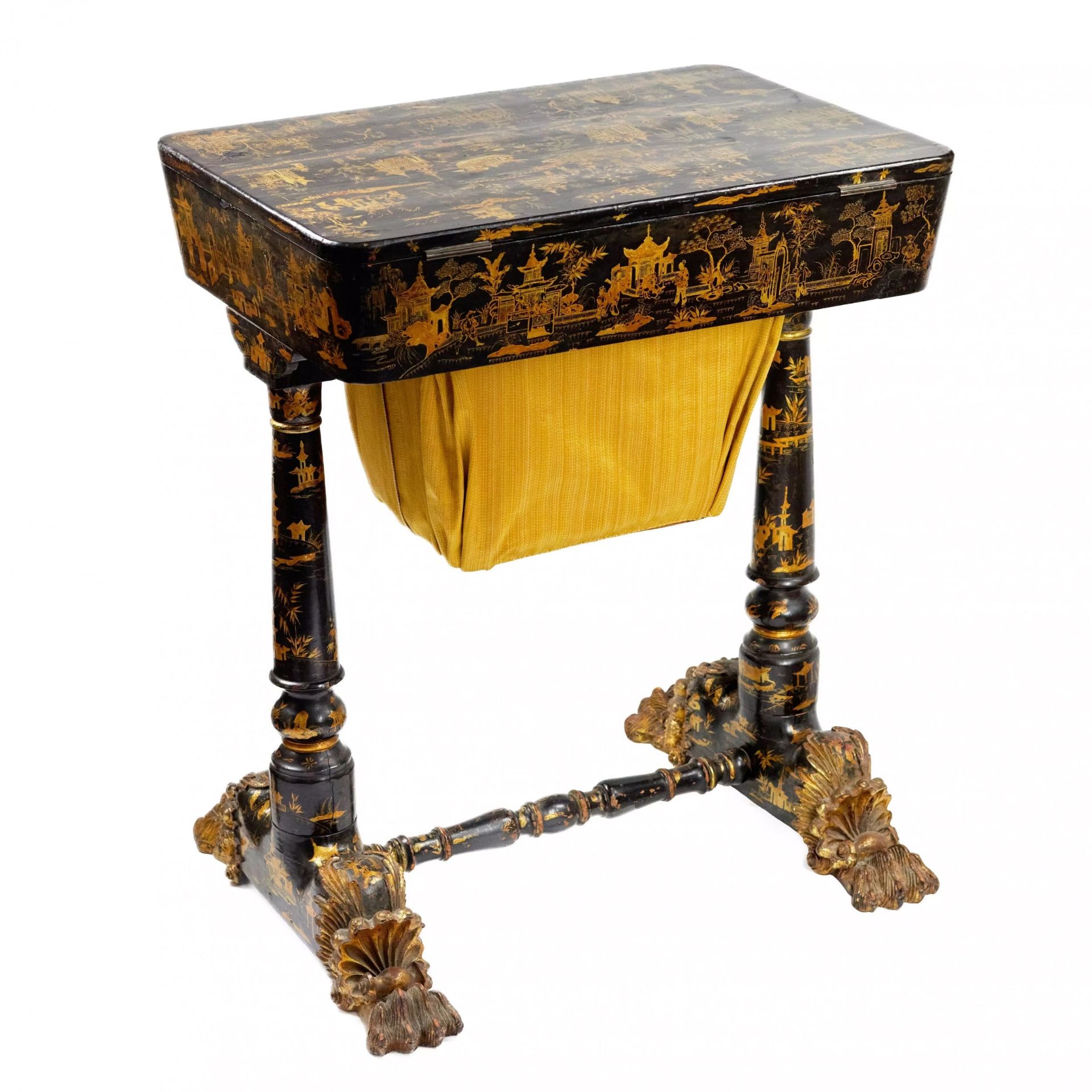 Needlework table made of black and gold Beijing lacquer. 19th century. - Bild 3 aus 11