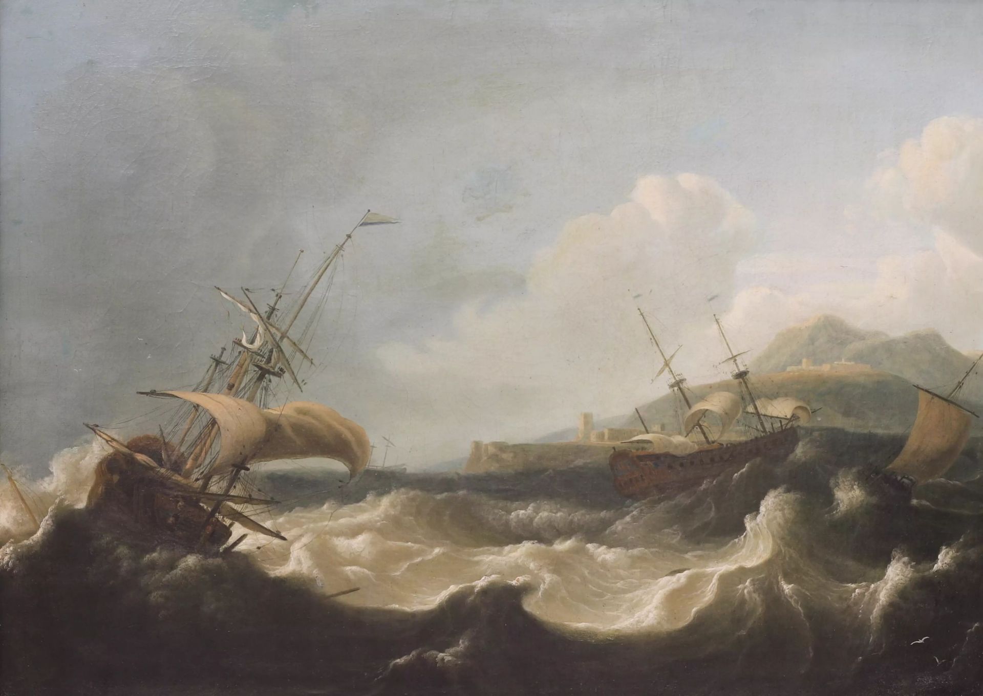 Seascape Stormy sea with sailboats. 18th, 19th century. - Bild 3 aus 5