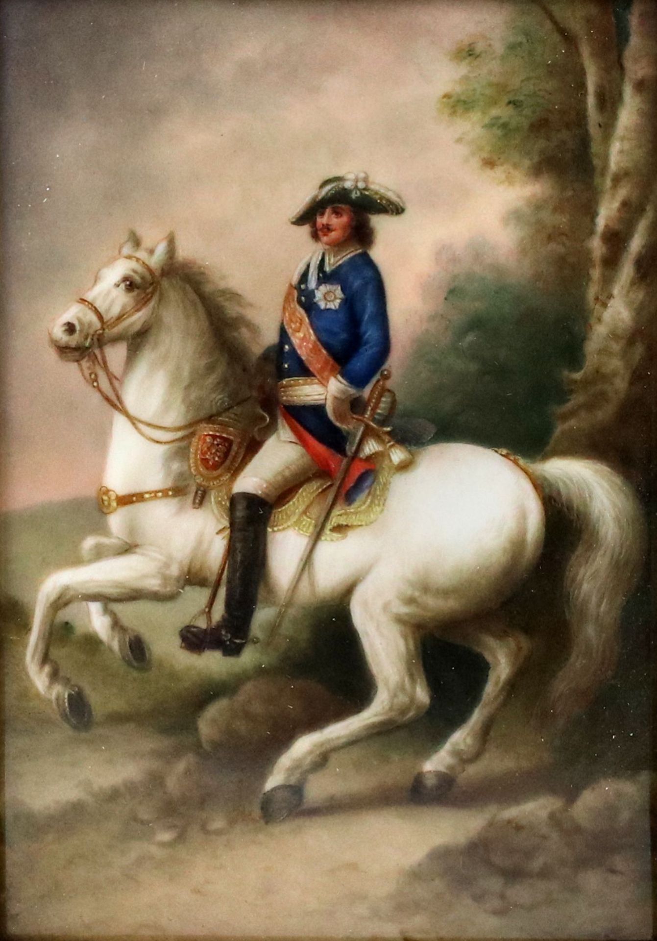Porcelain plaque. Portrait of the equestrian monarch Peter the Great. 19th century. - Bild 2 aus 5