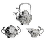 Oshima. Japanese silver tea set Dragon. Early 20th century.