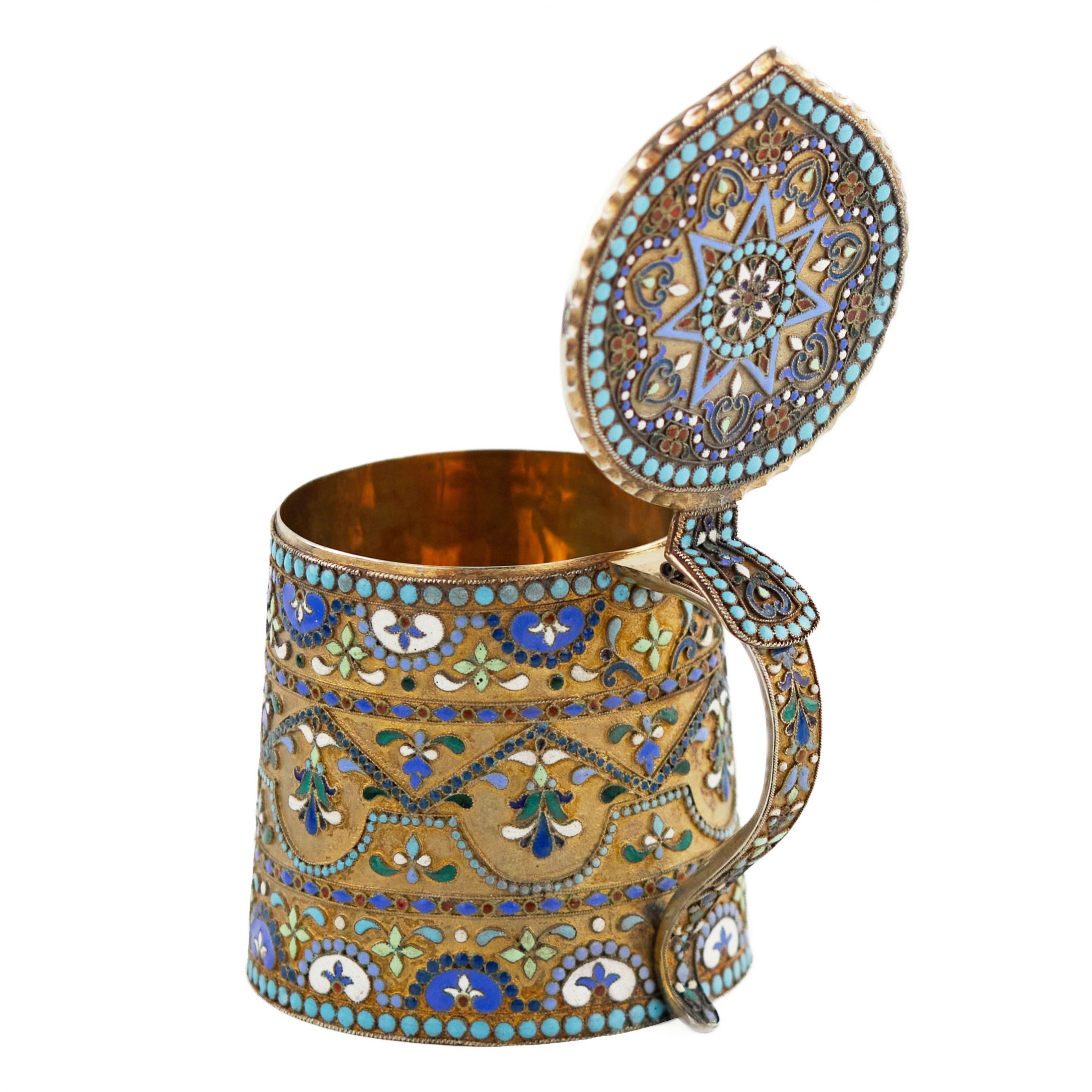 Russian, silver cloisonne enamel mug in neo-Russian style. 20th century. - Image 4 of 8