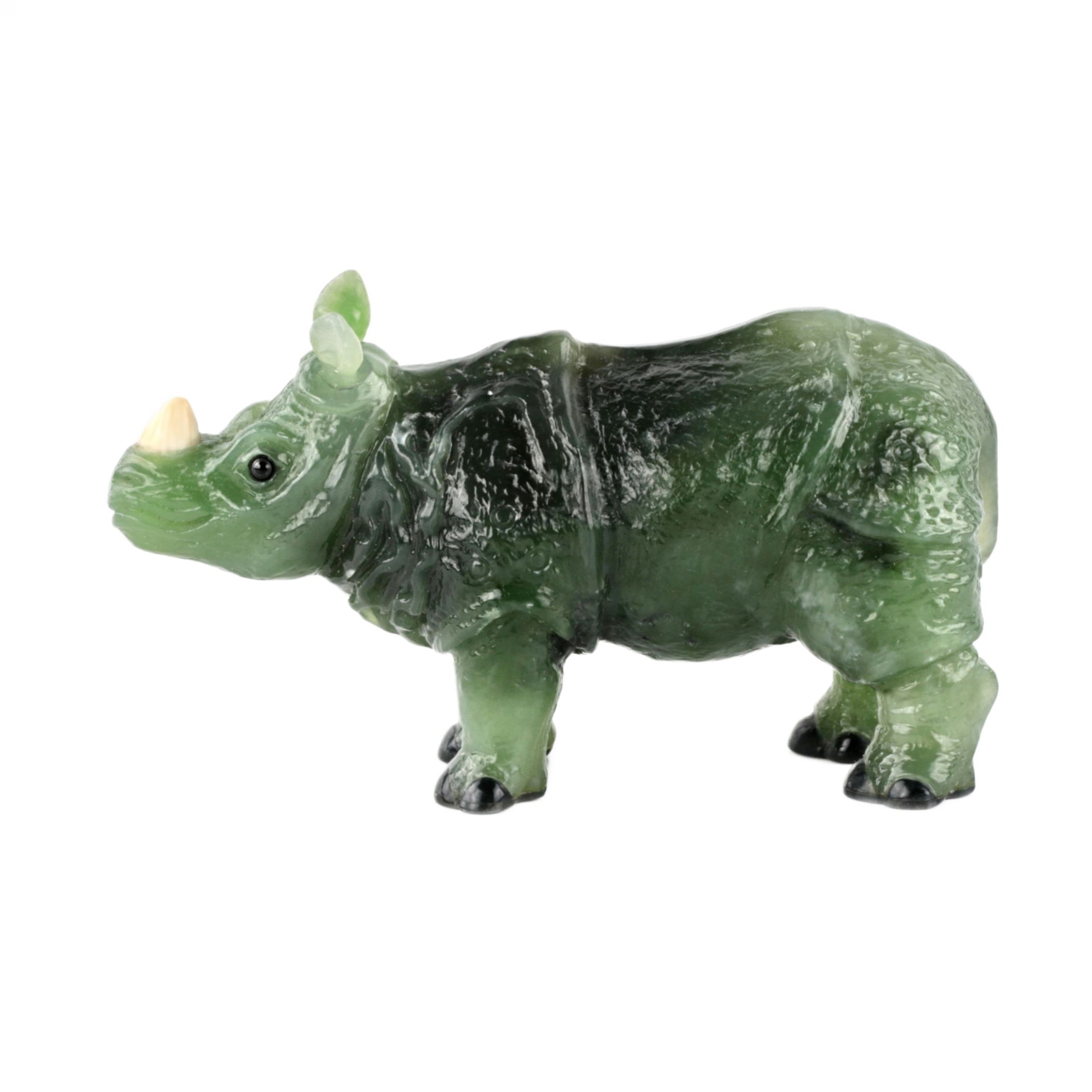 Stone-cutting miniature Jade rhinoceros in the style of products from the Faberge firm - Image 4 of 5