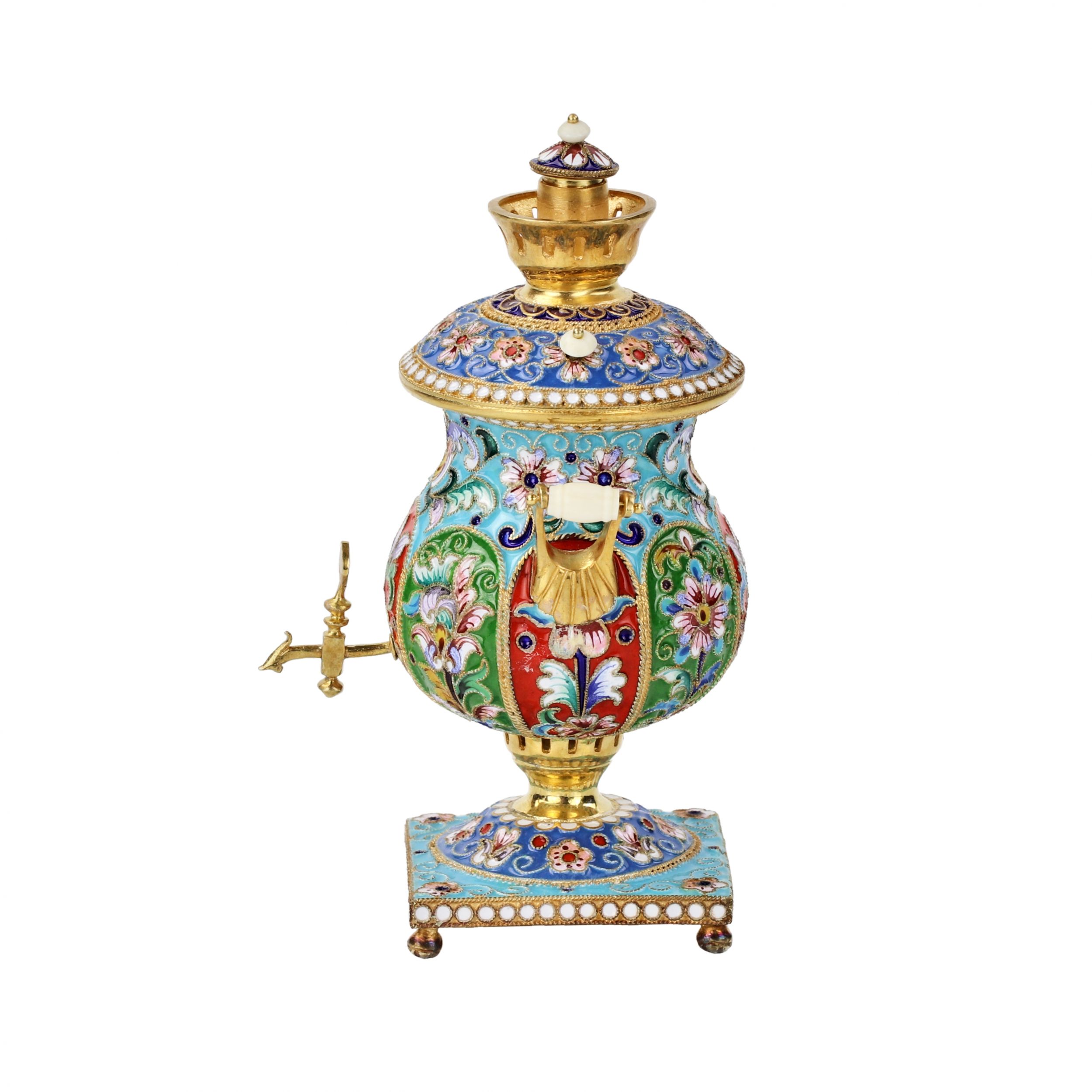 Silver, gilded, with painted enamels samovar. - Image 3 of 8