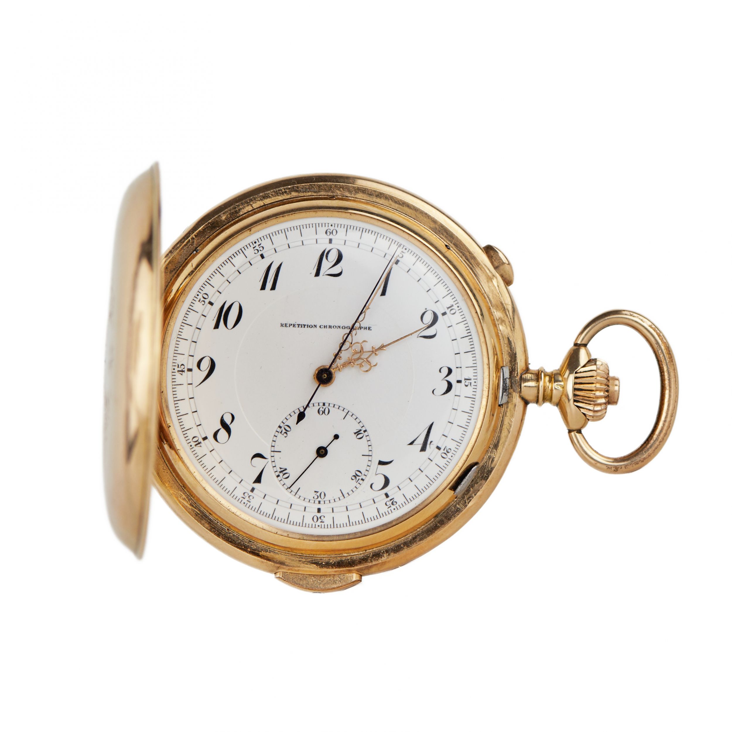 Heures Repetition Quarts Taschenuhr Chronographe 14k Gold Pocket Watch - Image 2 of 11