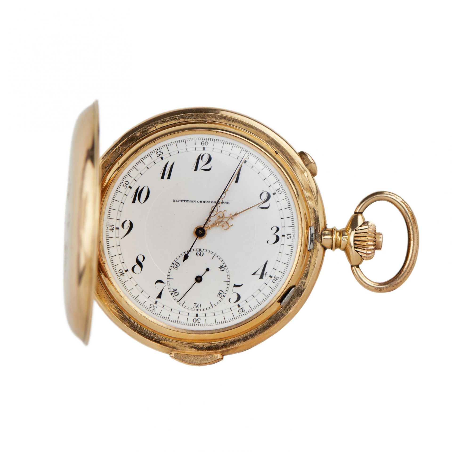 Heures Repetition Quarts Taschenuhr Chronographe 14k Gold Pocket Watch - Bild 2 aus 11