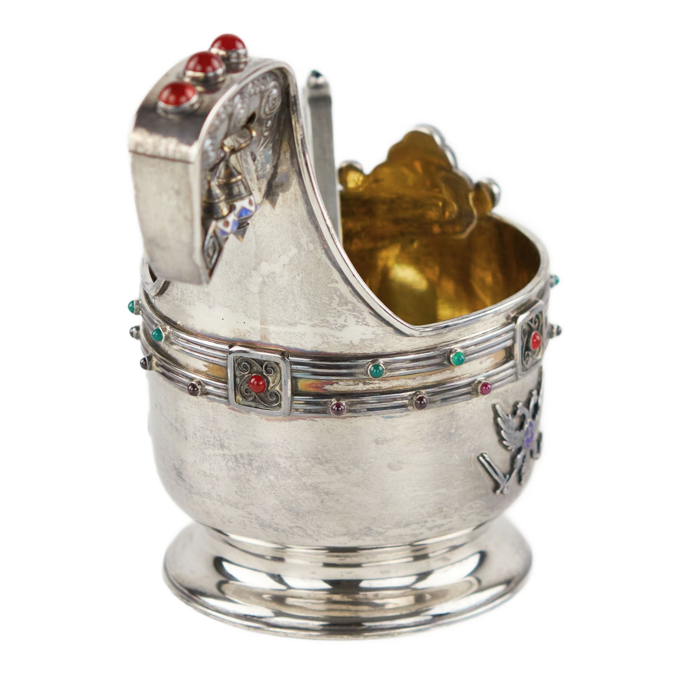 Large silver kovsh in Art Nouveau style by Faberge. Yuliy Rappoport. Early 20th century. - Image 3 of 9