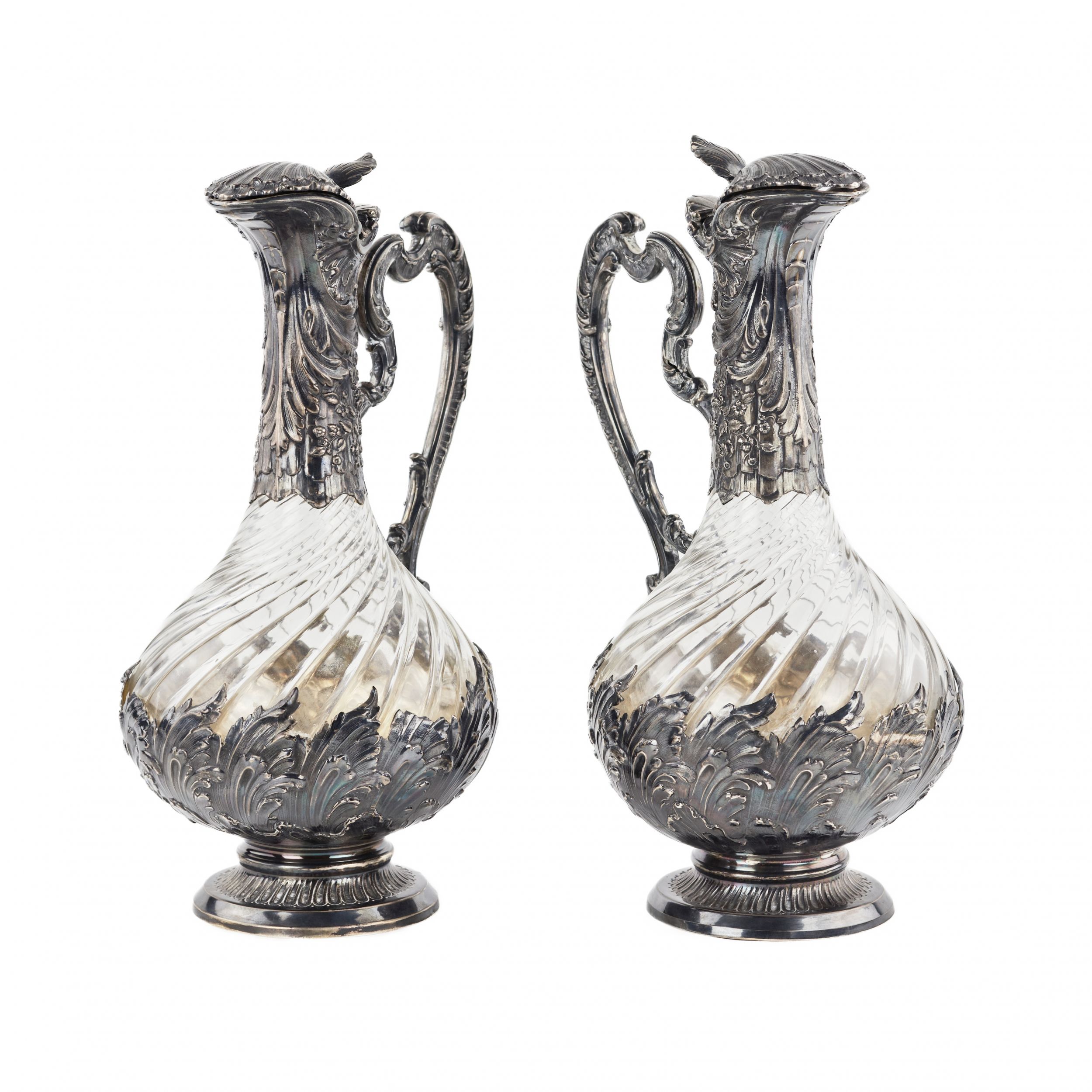 Frangiere & Laroche. Pair of French wine jugs. Glass in silver. 1880s. - Image 3 of 9