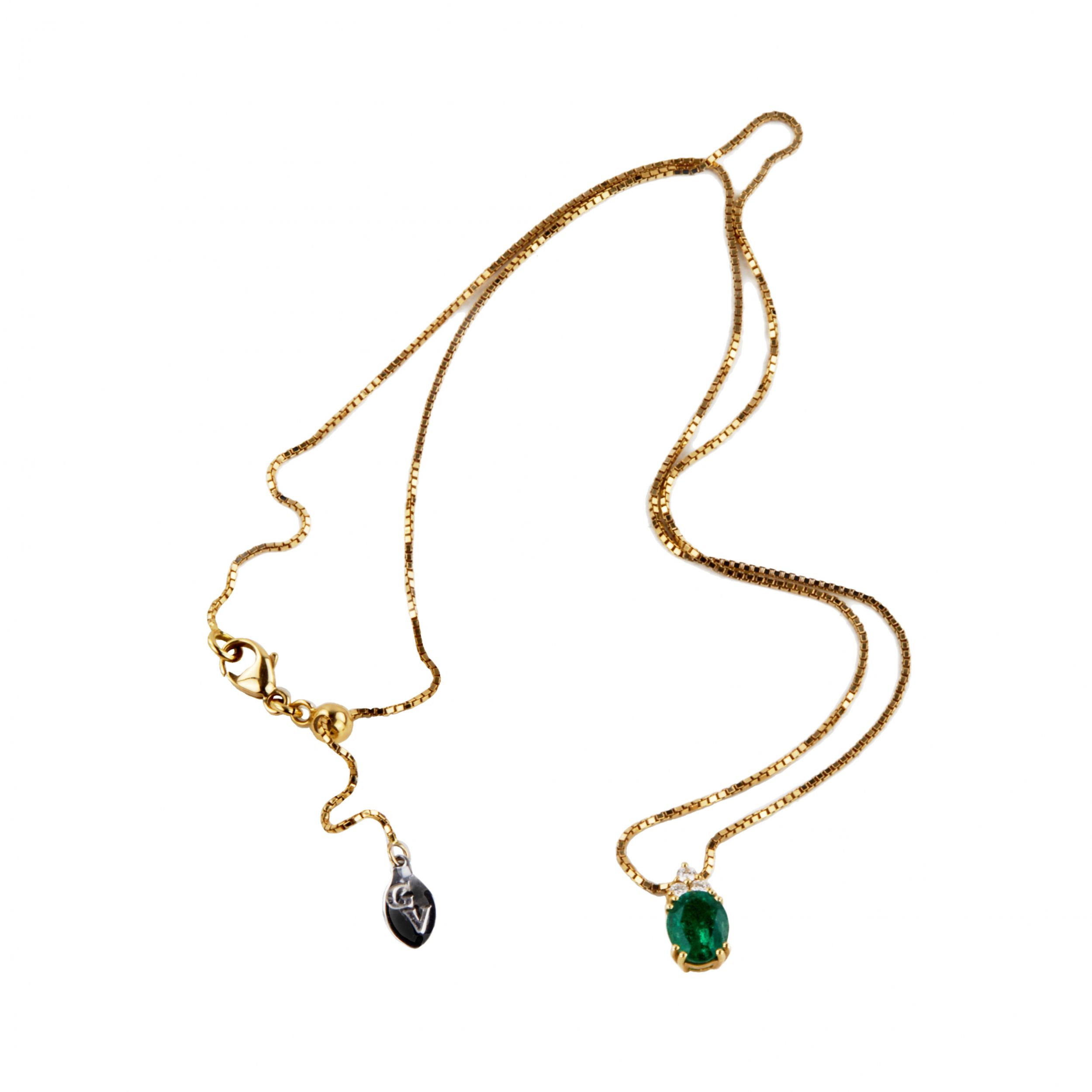 Giorgio Visconti. 18K gold pendant and earrings with emeralds and diamonds. - Image 5 of 8