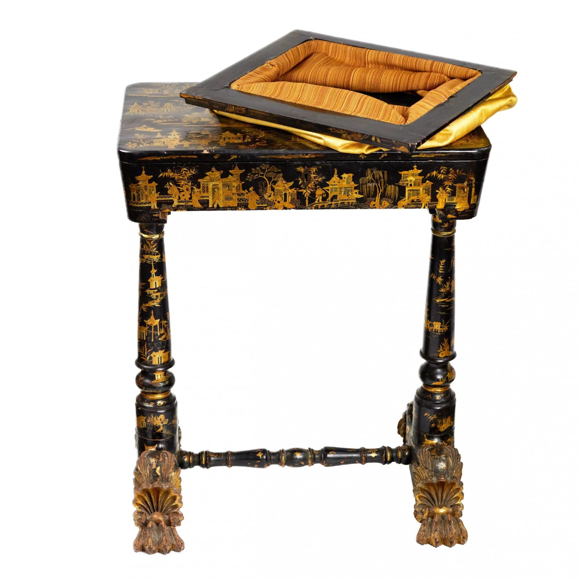 Needlework table made of black and gold Beijing lacquer. 19th century. - Image 7 of 11