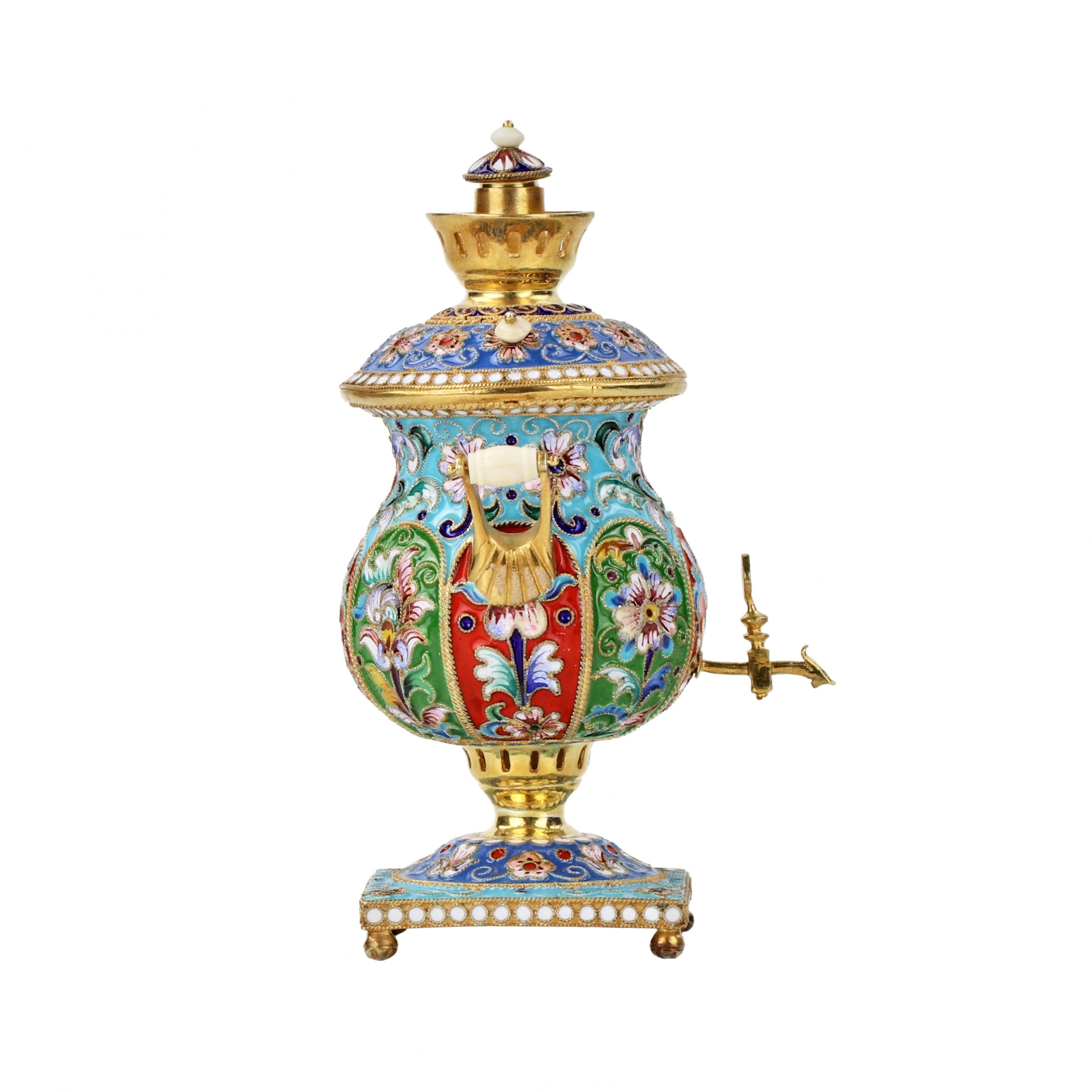 Silver, gilded, with painted enamels samovar. - Image 5 of 8