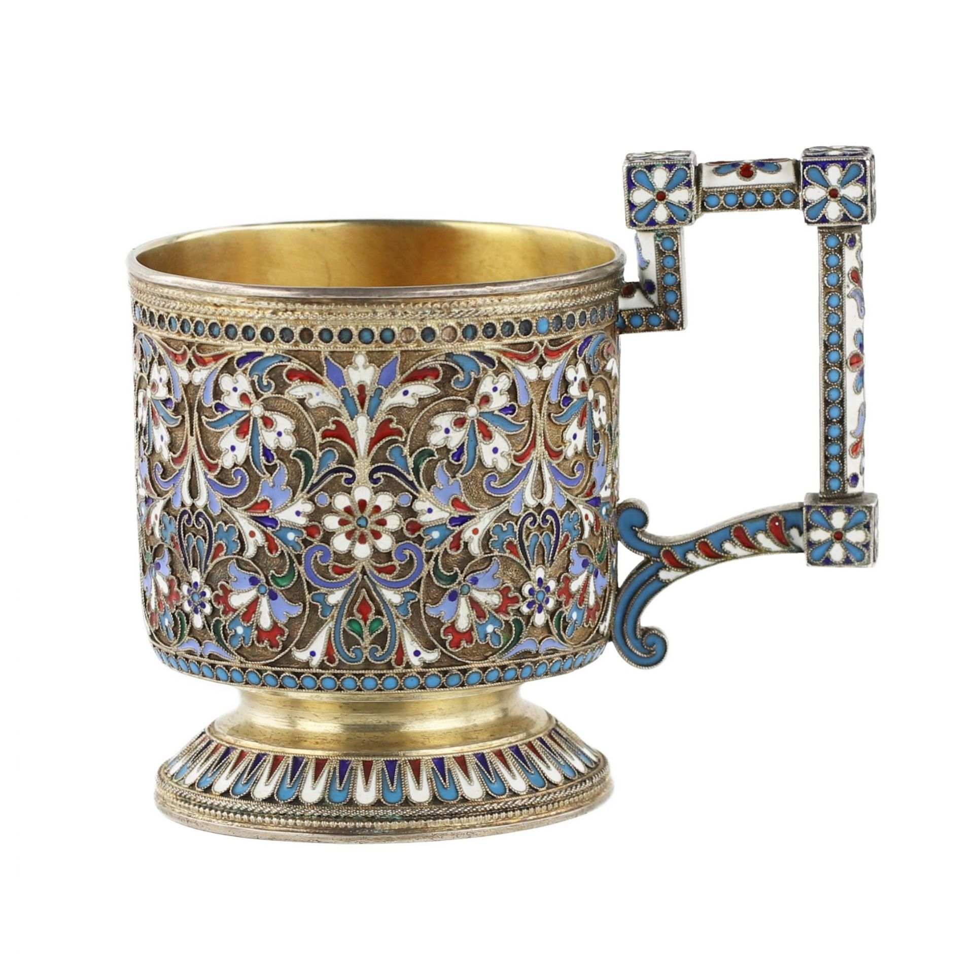N.V. Alekseev. Silver glass holder in cloisonne enamels. Moscow. The turn of the 19th and 20th cent