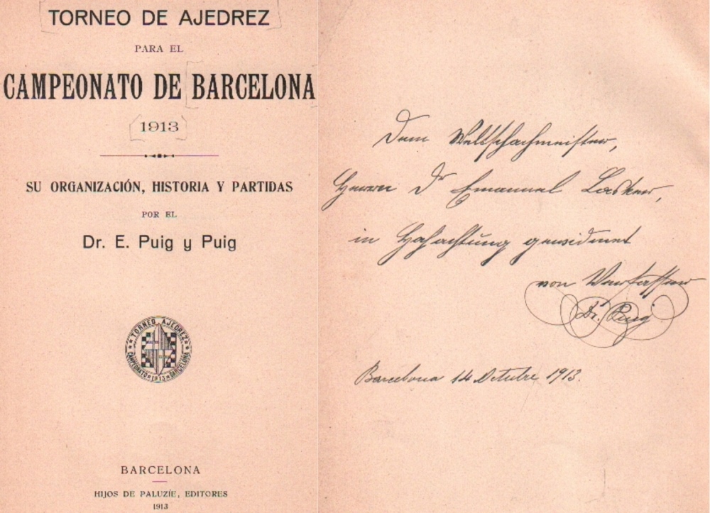 Puig y Puig, E. Torneo de ajedrez para el Campeonato de Barcelona 1913 su organización, historia y