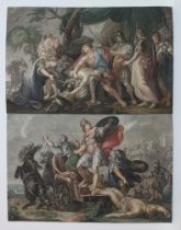 Troia. Achilles und Hektor. (Zorn und Trauer) Zwei kolorierte Kupferstiche, (von Domenico Cunego
