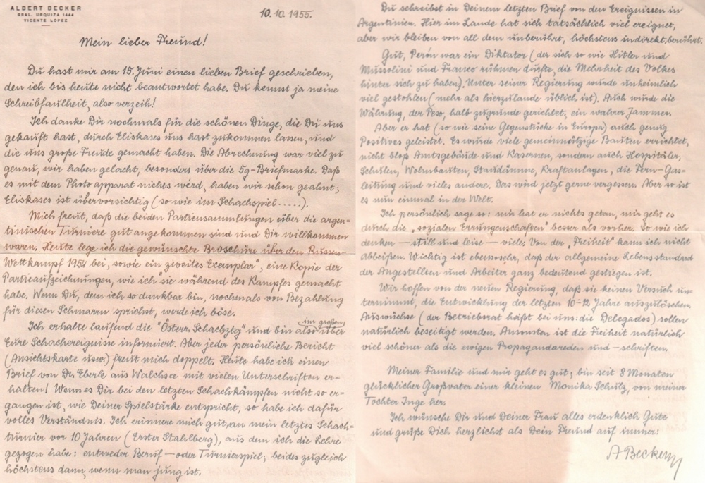 Becker, Albert. Eigenhändig geschriebener Brief mit Unterschrift von Albert Becker und gedrucktem