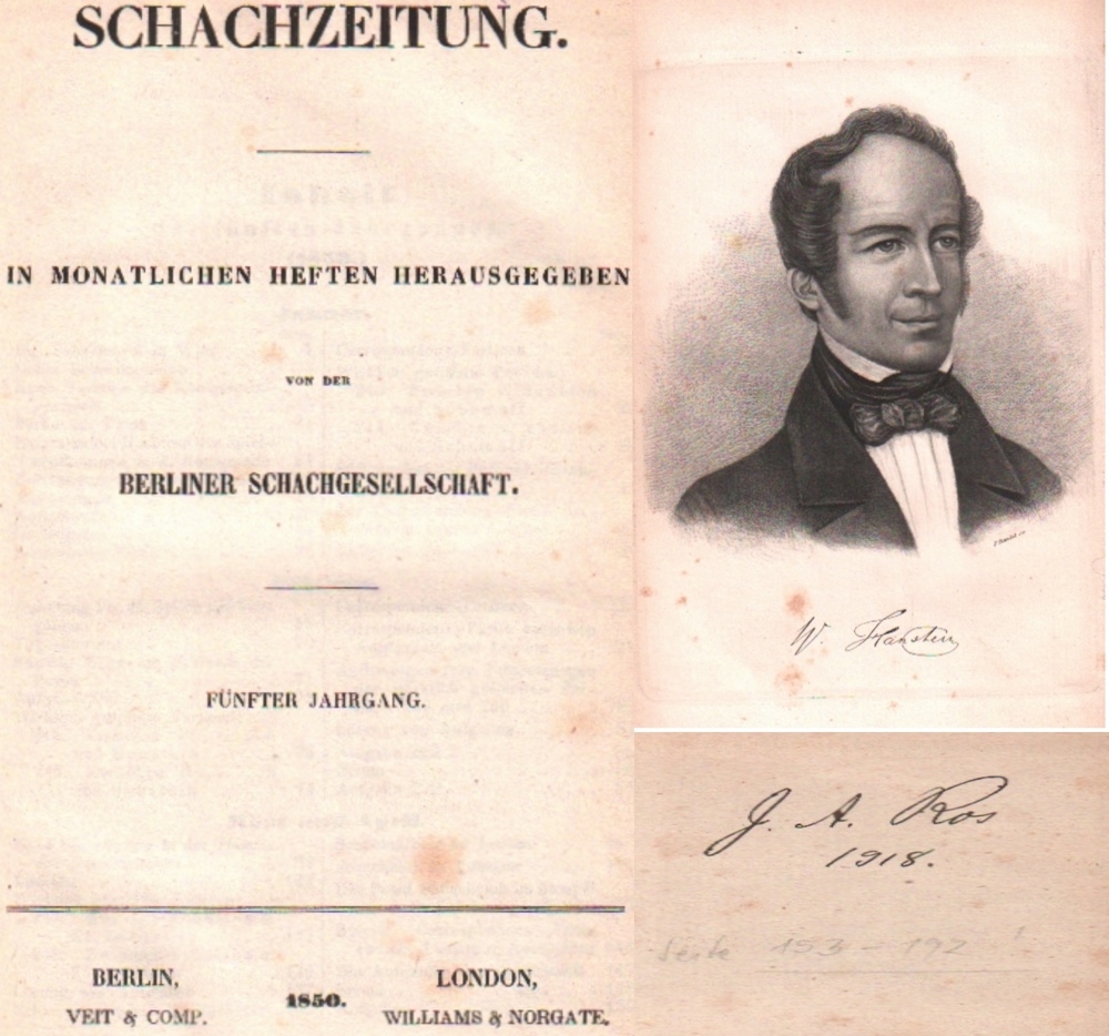 (Deutsche) Schachzeitung. Hrsg. von der Berliner Schachgesellschaft. 5. Jahrgang 1850. Berlin,