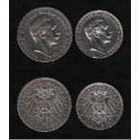Deutsches Reich. 2 Silbermünzen. 3 und 5 Mark. Wilhelm II., Deutscher Kaiser. A 1912 und A 1902.