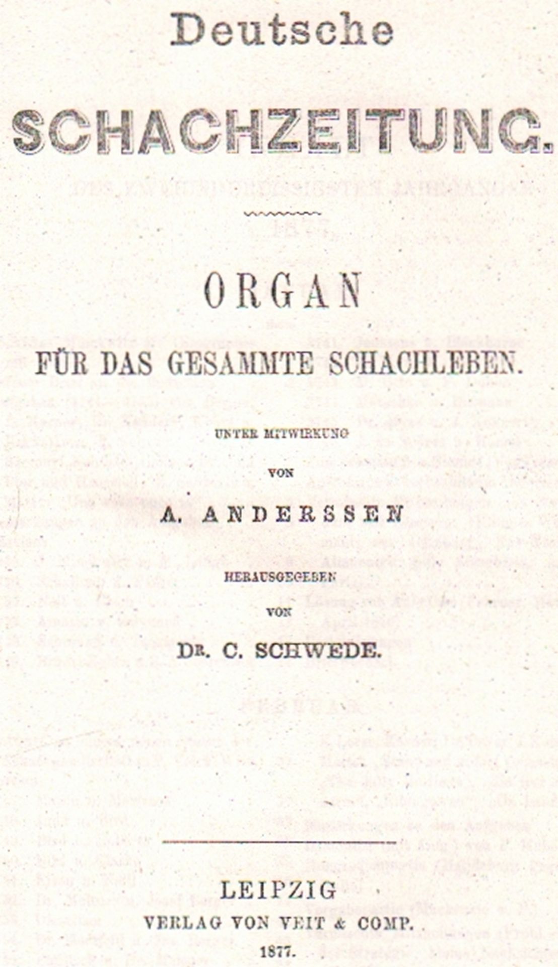Deutsche Schachzeitung -(KOPIE). Organ für das gesammte Schachleben. Hrsg. von C. Schwede. (32.