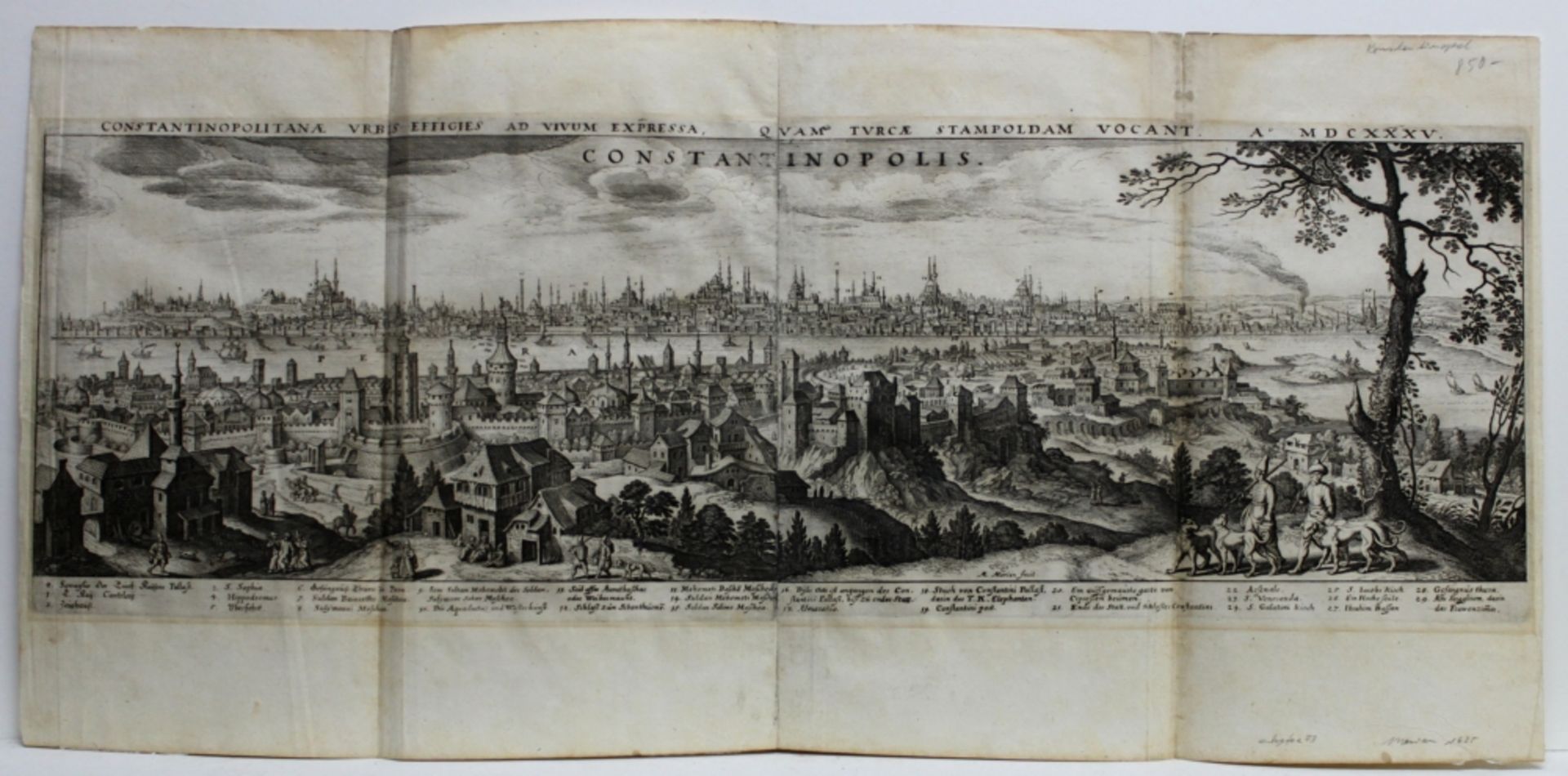 Konstantinopel. Merian, M. Gesamtansicht von Konstantinopel. Originaler Kupferstich (von 2 Platten