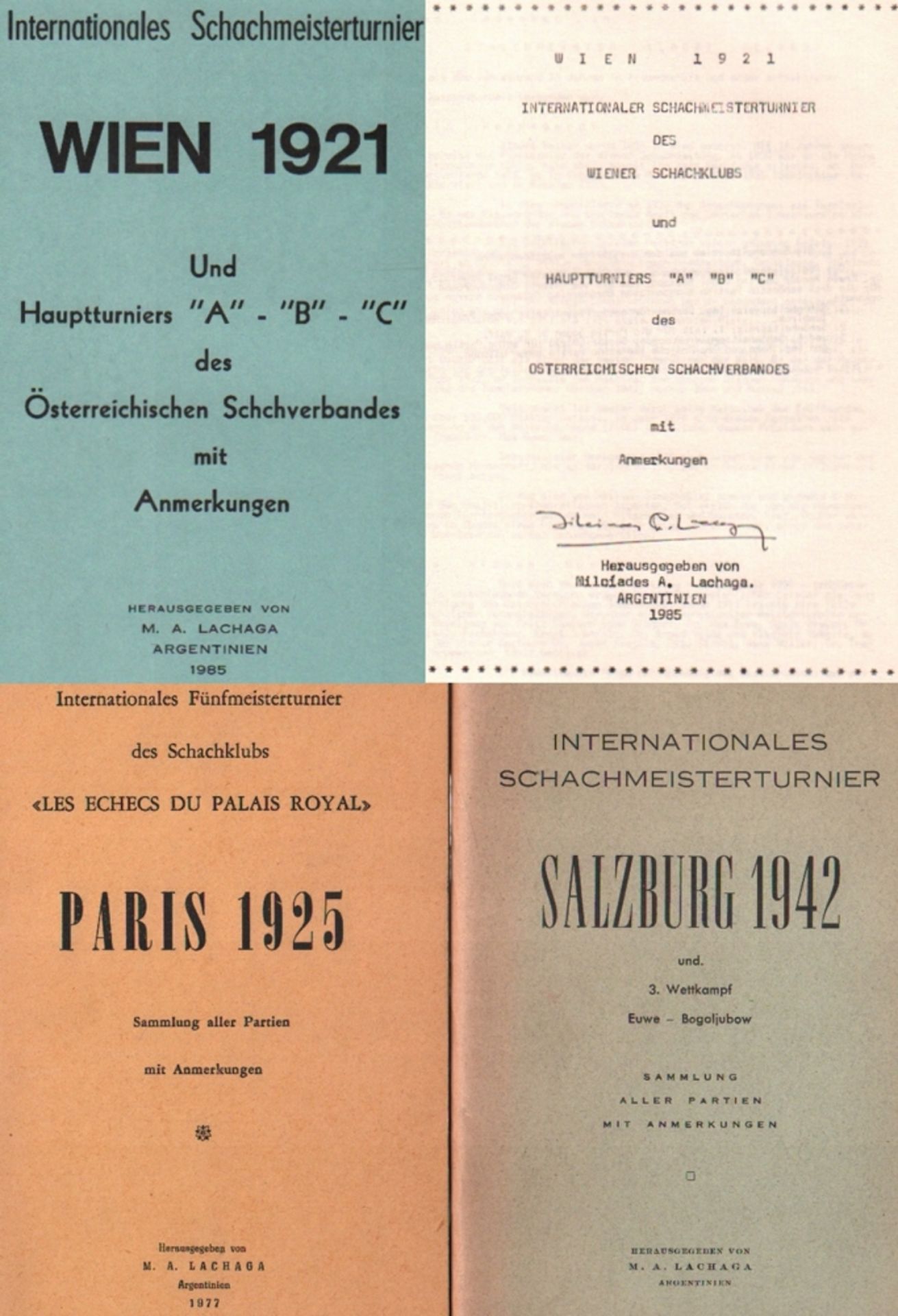 Turniere. Lachaga, M. A. (Hrsg.) Konvolut von 38 Heften mit Turnierberichten, herausgegeben von M.