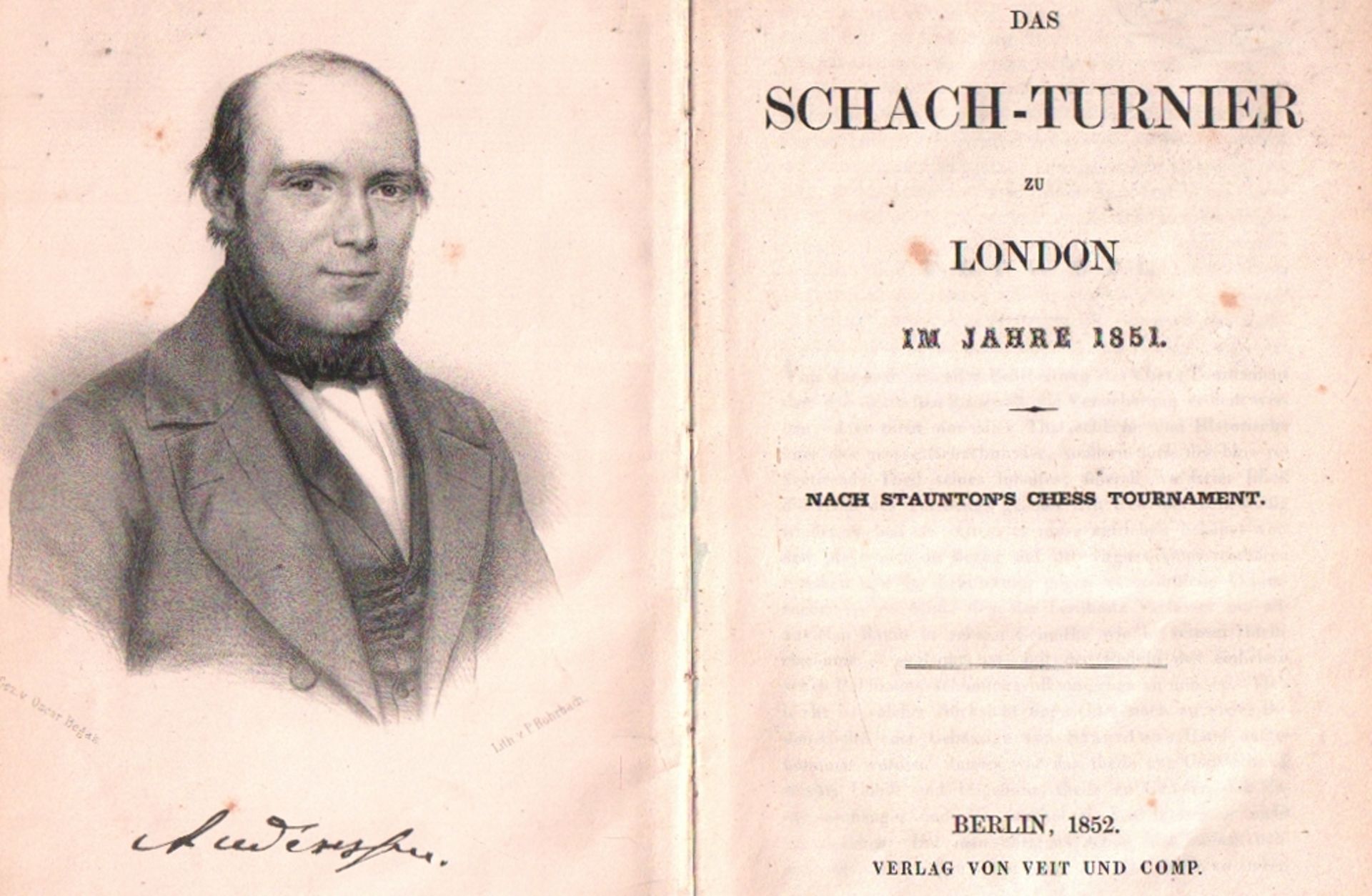 London 1851. Das Schach - Turnier zu London im Jahre 1851. Nach Staunton's Chess Tournament. Berlin,