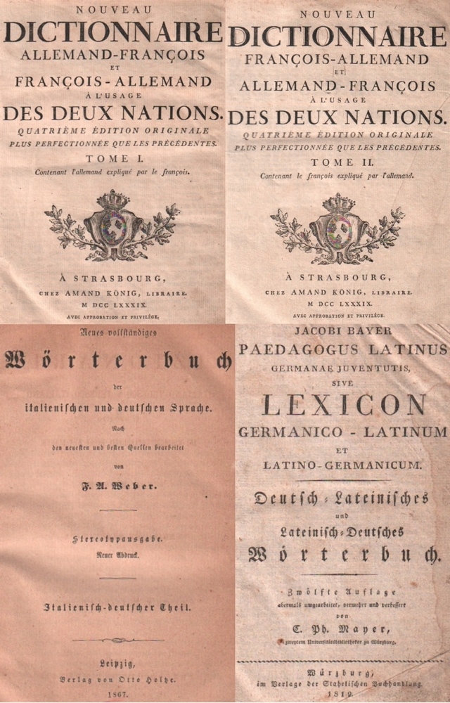 Wörterbuch. Konvolut von 3 Wörterbüchern aus der Zeit 1789 – 1867. 4° und 8°. Unterschiedliche