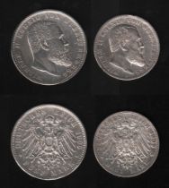 Deutsches Reich. Silbermünze. 5 Mark. Wilhelm II., König von Württemberg. F 1900. Vorderseite: