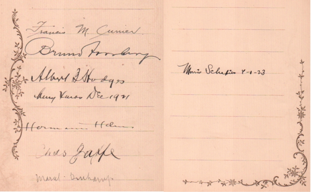 Duchamp, Marcel, Charles Jaffé und Albert B. Hodges. Autographenblatt mit 8 eigenhändigen