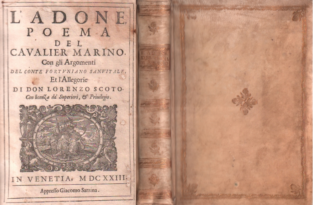 Marino, Giambattista. L'Adone, poema del Cavalier Marino. Con gli Argomenti del conte fortuniano