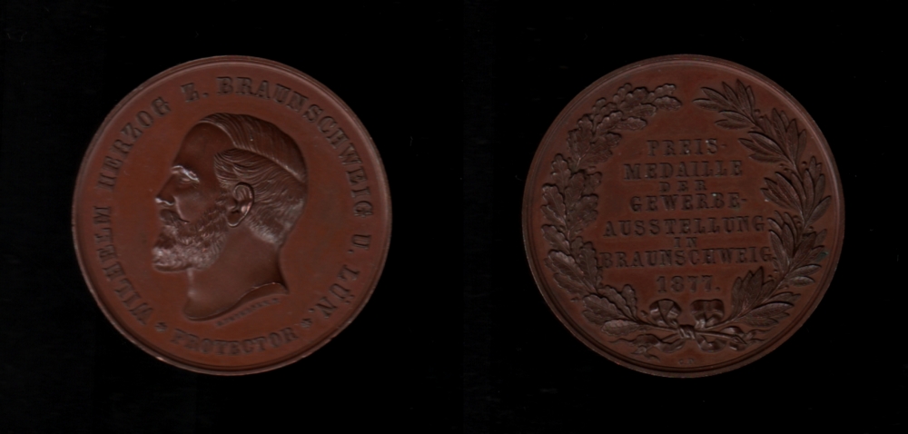 Braunschweig. Bronze. Gewerbeausstellung in Braunschweig 1877. Preismedaille. Vorderseite: Nach