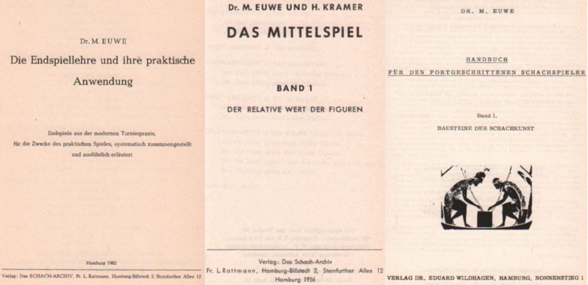 Euwe, Max. Konvolut von 5 Titeln von Max Euwe. 8°. Mit Diagrammen. Verschiedene Einbände und orig.