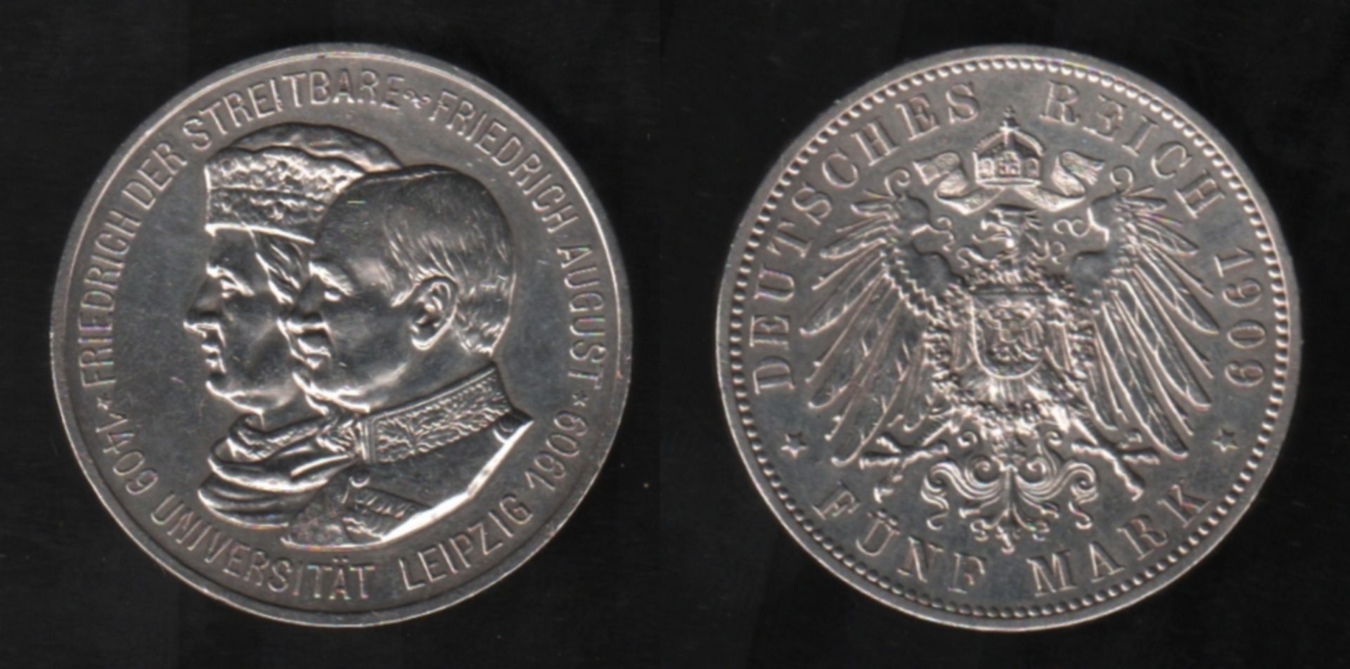 Deutsches Reich. Silbermünze. 5 Mark. 500 Jahr - Feier der Universität Leipzig. (E) 1909.