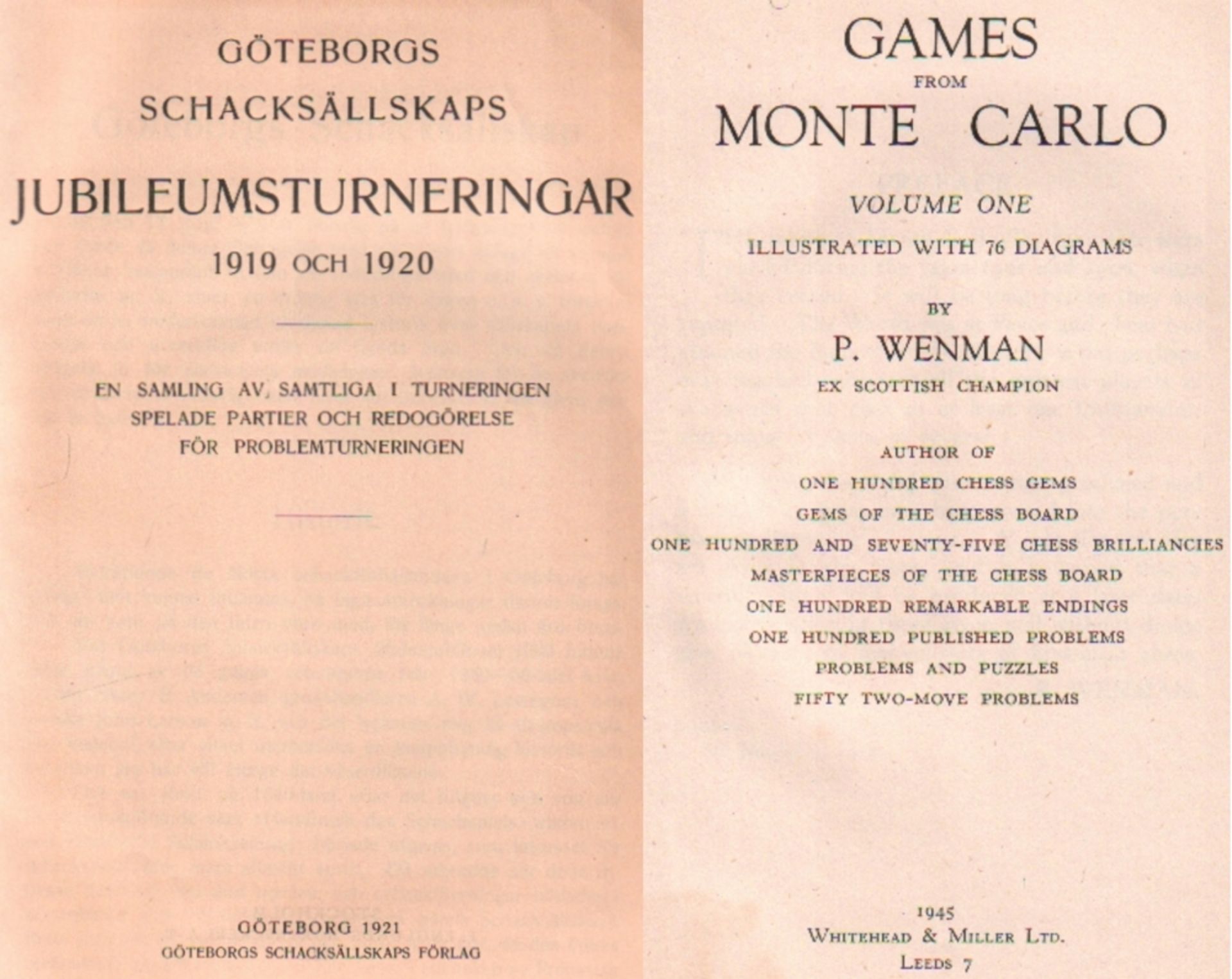 Göteborg 1919 und 1920. (Anderson, M.) Göteborgs Schacksällskaps Jubileumsturneringar 1919 och