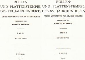 Bibliographie. Buchwesen. Haebler, Konrad. Rollen - und Plattenstempel des XVI Jahrhunderts. Unter