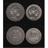 Deutsches Reich. 2 Silbermünzen. 3 und 5 Mark. Wilhelm II., Deutscher Kaiser. A 1911 und A 1902.