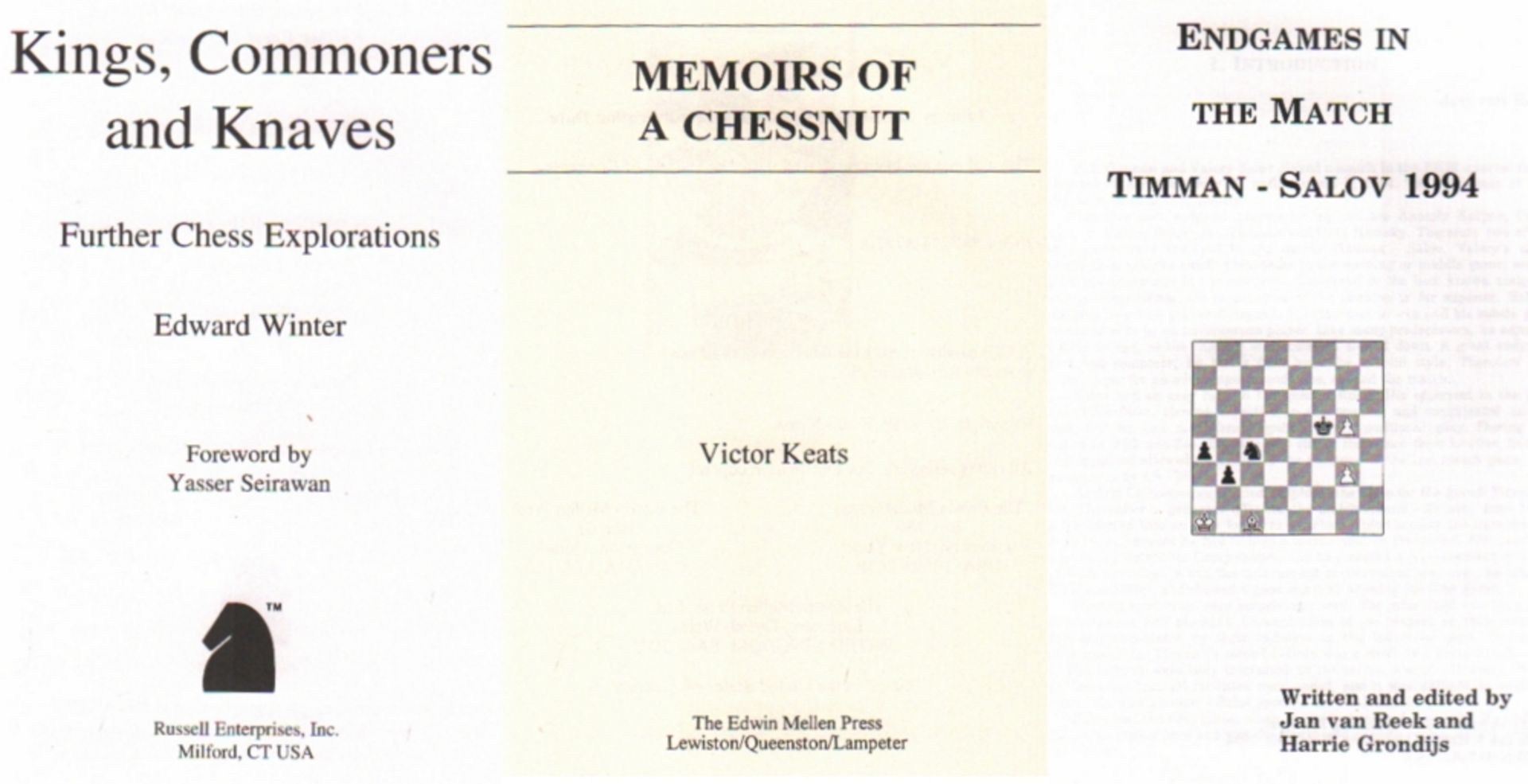 Keats, Victor. Memoirs of a chessnut. Lewiston, Queenston und Lampeter, Mellen Press, ca. 1996.