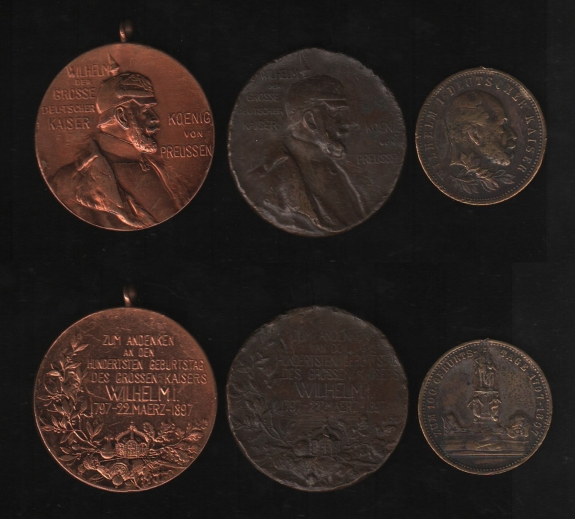 Deutschland. Bronze. Wilhelm I. 3 Medaillen aus verschiedenen Metallen (u. a. Bronze) zur Erinnerung