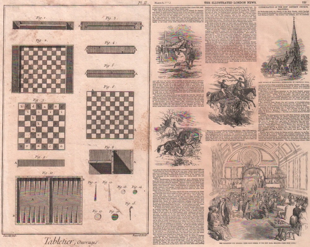 Schachgraphik. Konvolut von 4 Holzstichen / Kupferstich mit Schachmotiven aus dem 19.
