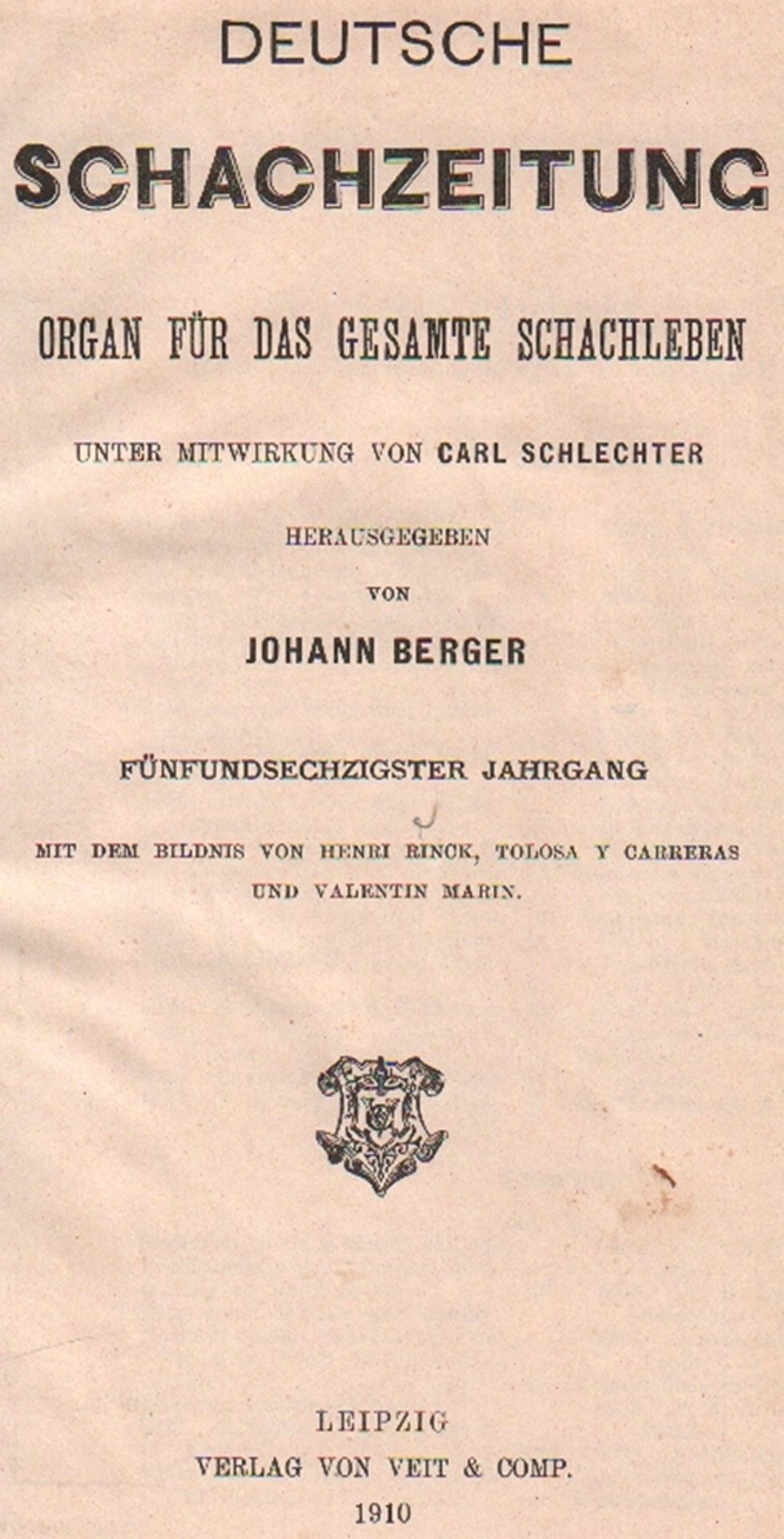 Deutsche Schachzeitung. Organ für das gesamte Schachleben. Hrsg. von J. Berger. 65. Jahrgang 1910.