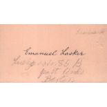 Lasker, Emanuel. Visitenkarte mit faksimiliertem Namenszug und eigenhändig von Emanuel Lasker mit